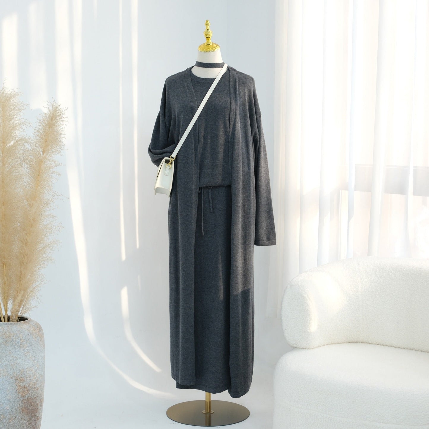 Knitted 3-Piece Set Skirt Top Cardigan | Modest Fashion Outfit | MH116