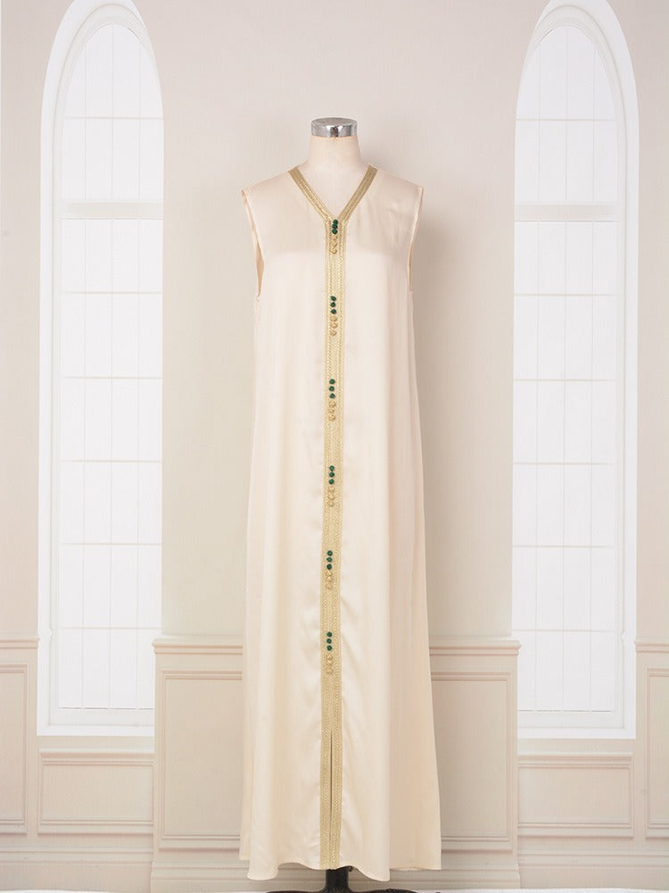 MH127 Embroidered Two Piece Abaya Set – Luxury Open Front Cardigan Abaya Dress for Eid & Formal Wear