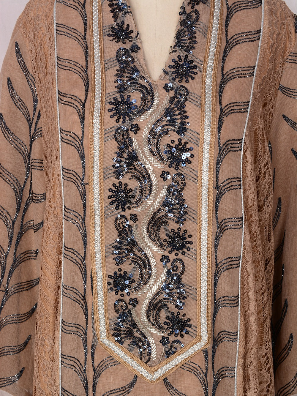 MH129 Beaded Embroidered Abaya Set – Elegant Mesh Modest Eid Dress for Muslim Women