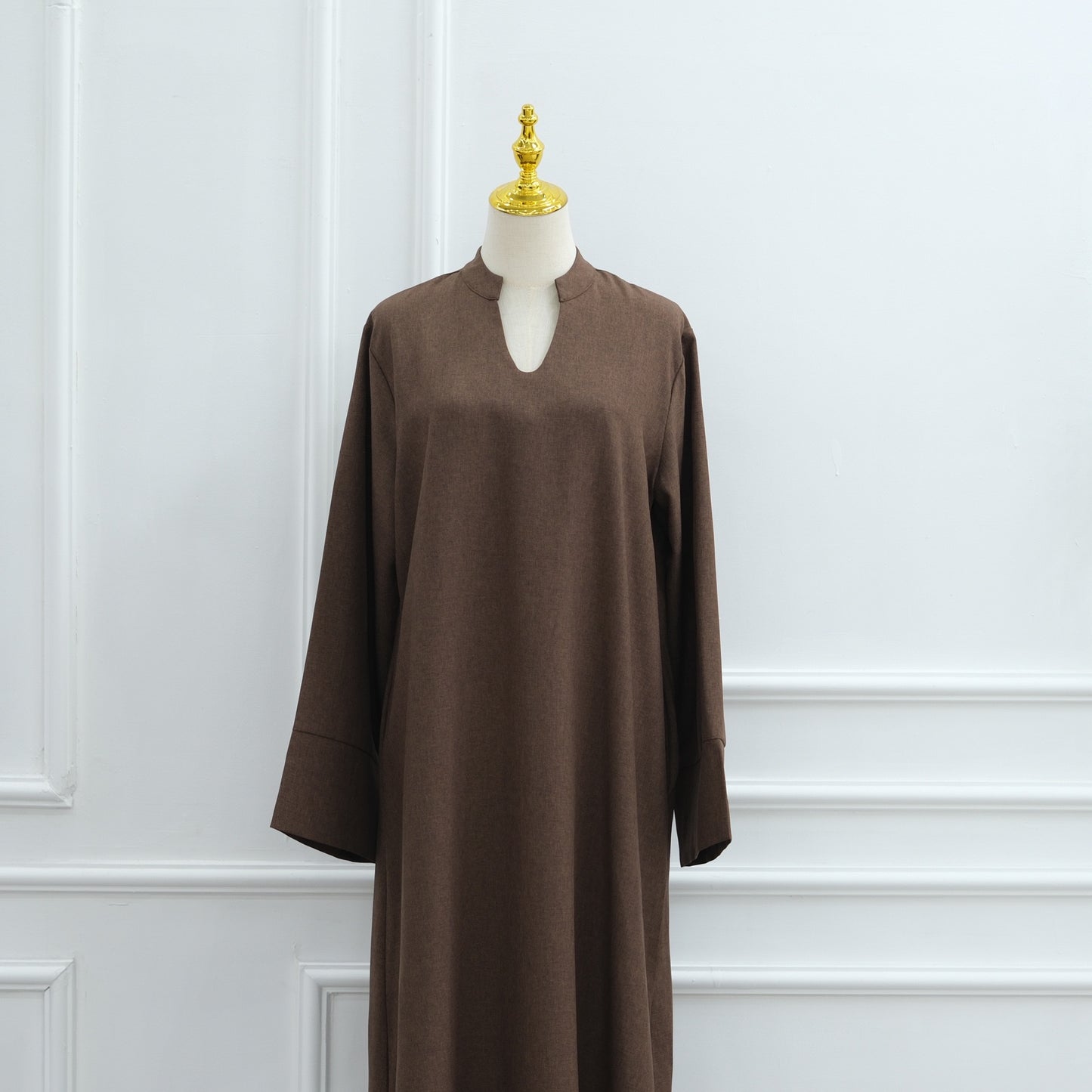 MH93 Plain Abaya Maxi Dress with Pockets – Opaque Wide Cuffs & V-Notch