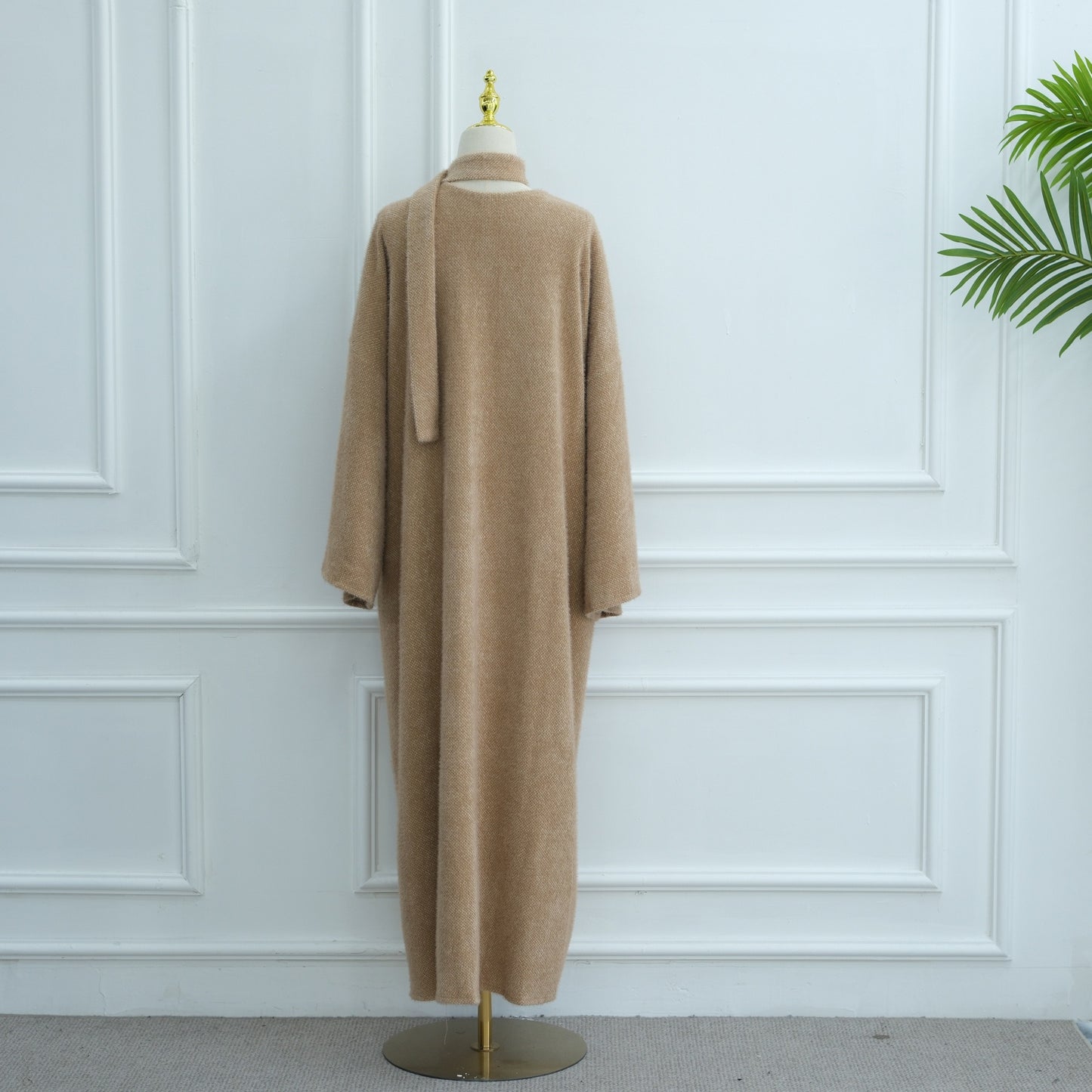 MH97 Velvet Open Abaya Cardigan with Belt – Long Sleeve Modest Outerwear