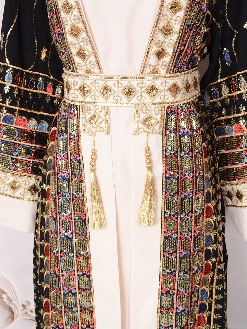 MH130 Luxury Beaded Open Abaya Set – Embroidered Modest Eid Kimono Dress for Muslim Women