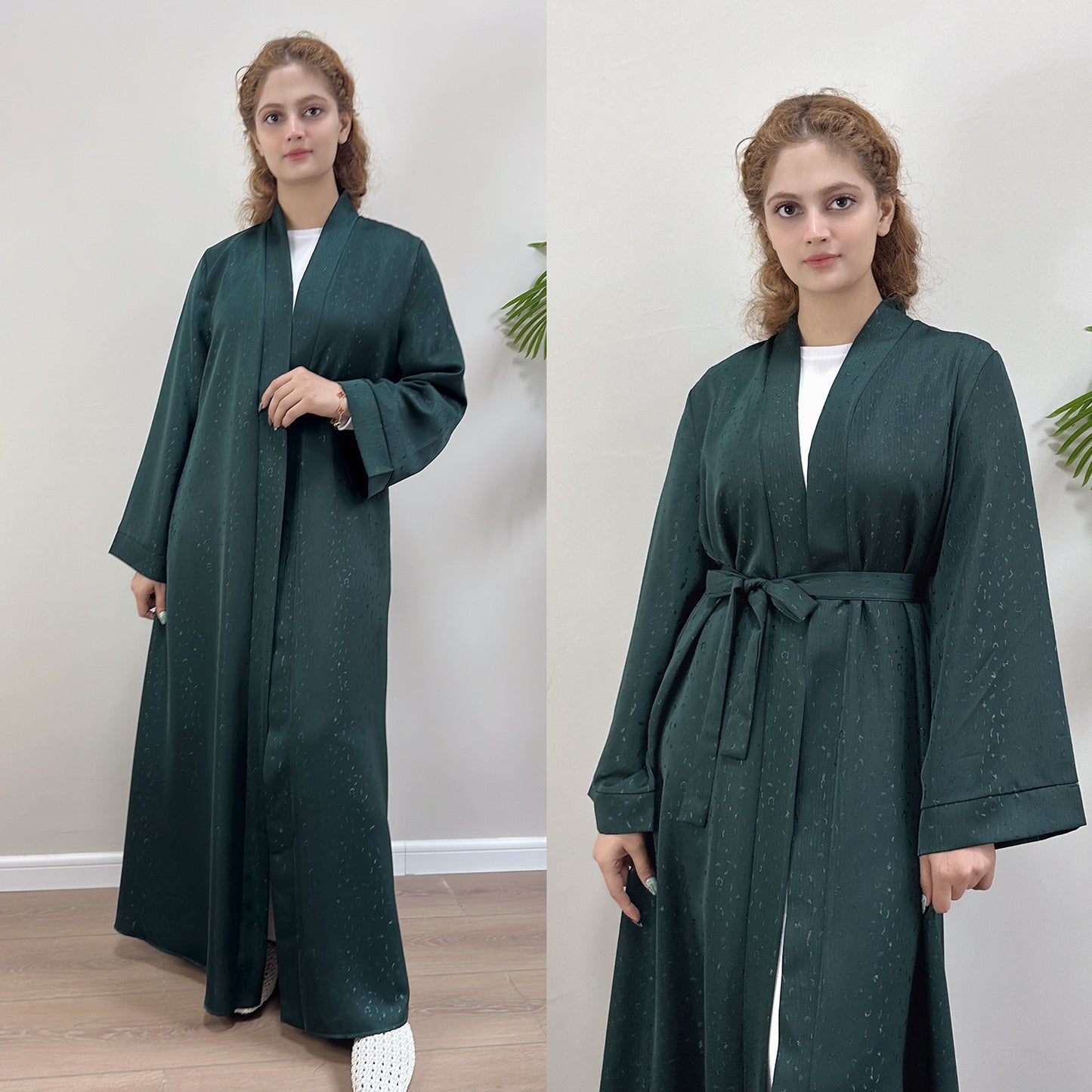 MH102 3D Jacquard Abaya – Elegant Belted Dress or Open Abaya