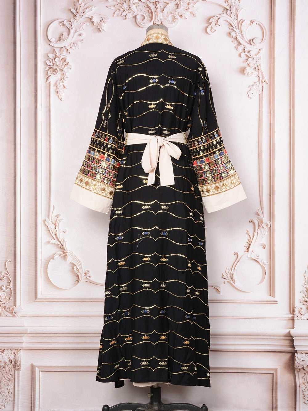 MH130 Luxury Beaded Open Abaya Set – Embroidered Modest Eid Kimono Dress for Muslim Women
