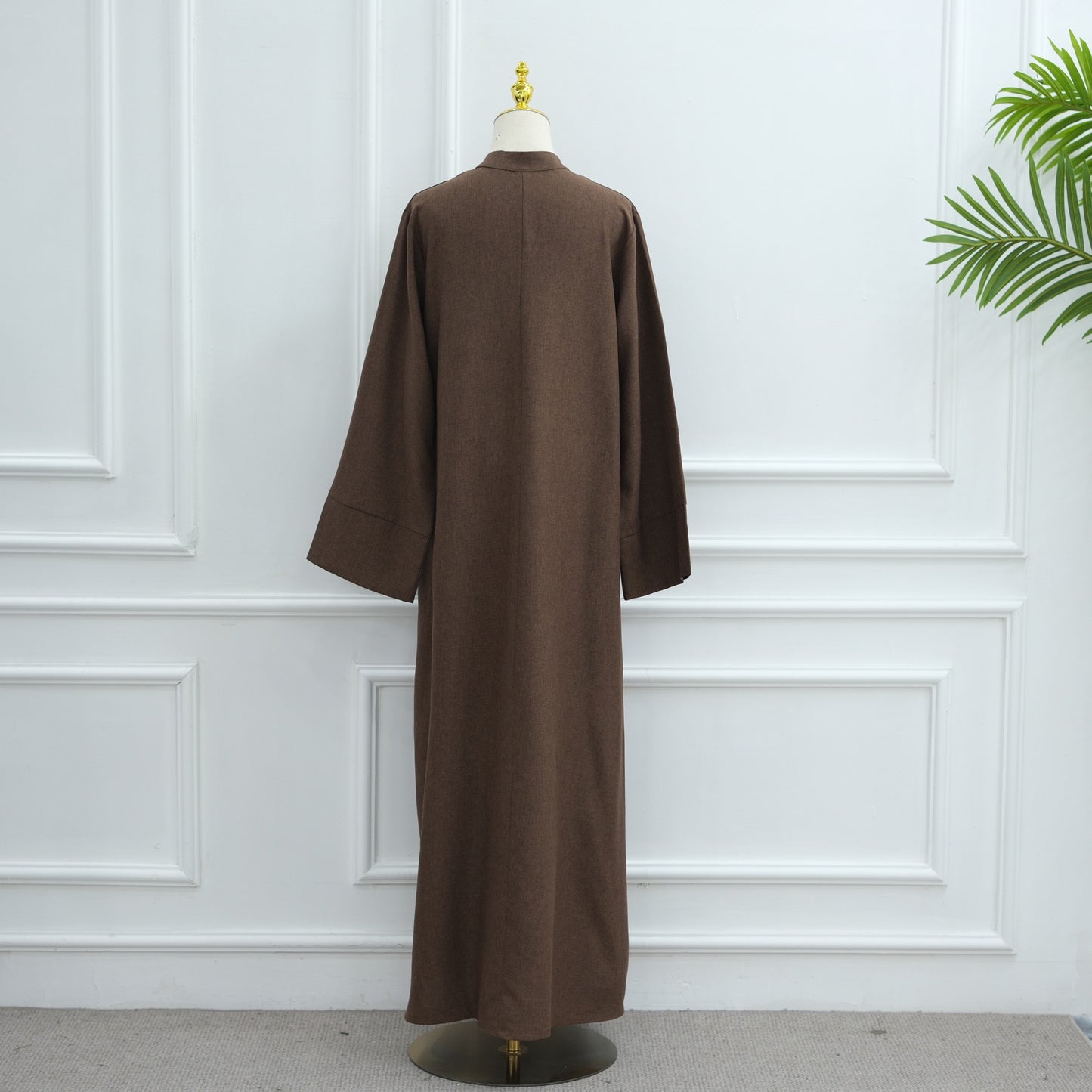 MH93 Plain Abaya Maxi Dress with Pockets – Opaque Wide Cuffs & V-Notch