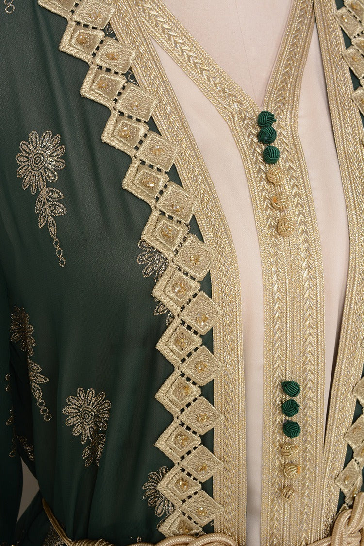 MH127 Embroidered Two Piece Abaya Set – Luxury Open Front Cardigan Abaya Dress for Eid & Formal Wear