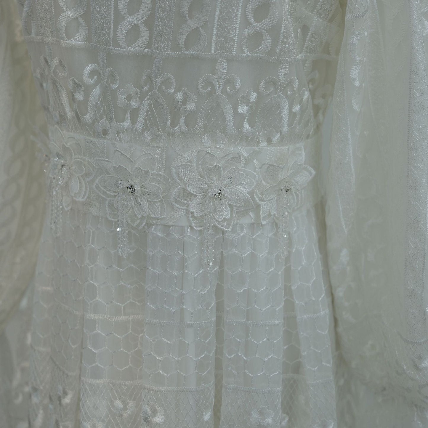 MH134 Elegant Embroidered Double Layer Abaya Dress – Luxury Modest Maxi Gown for Muslim Women