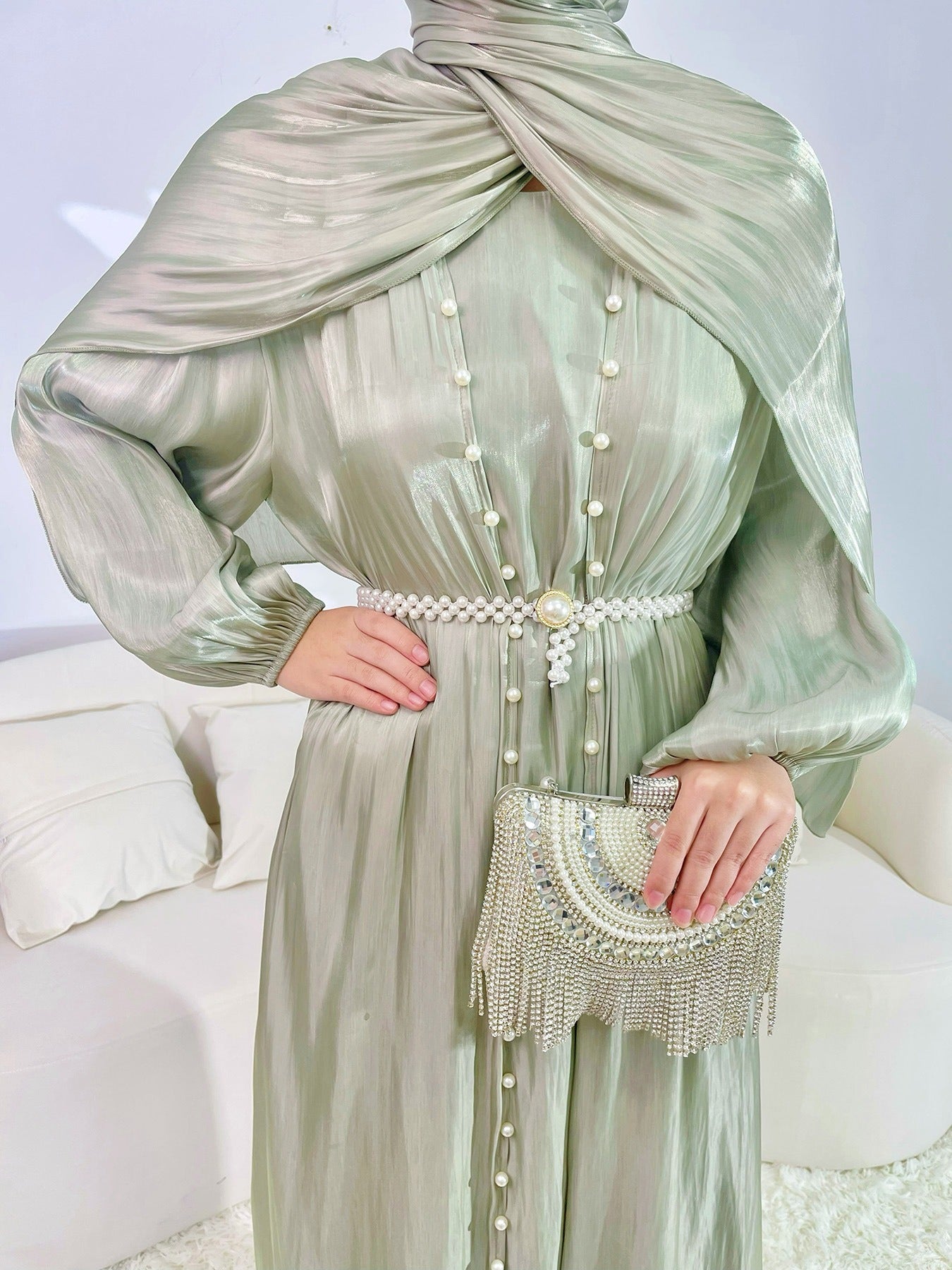 | Silk Chiffon Modest Set with Hijab, Inner & Outer Skirt + | view 21 | Maha The Label modest fashion outfit