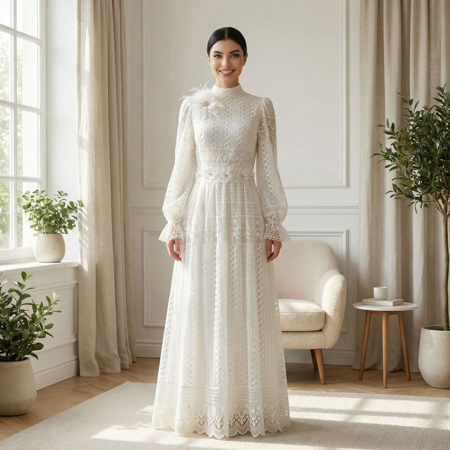 MH134 Elegant Embroidered Double Layer Abaya Dress – Luxury Modest Maxi Gown for Muslim Women