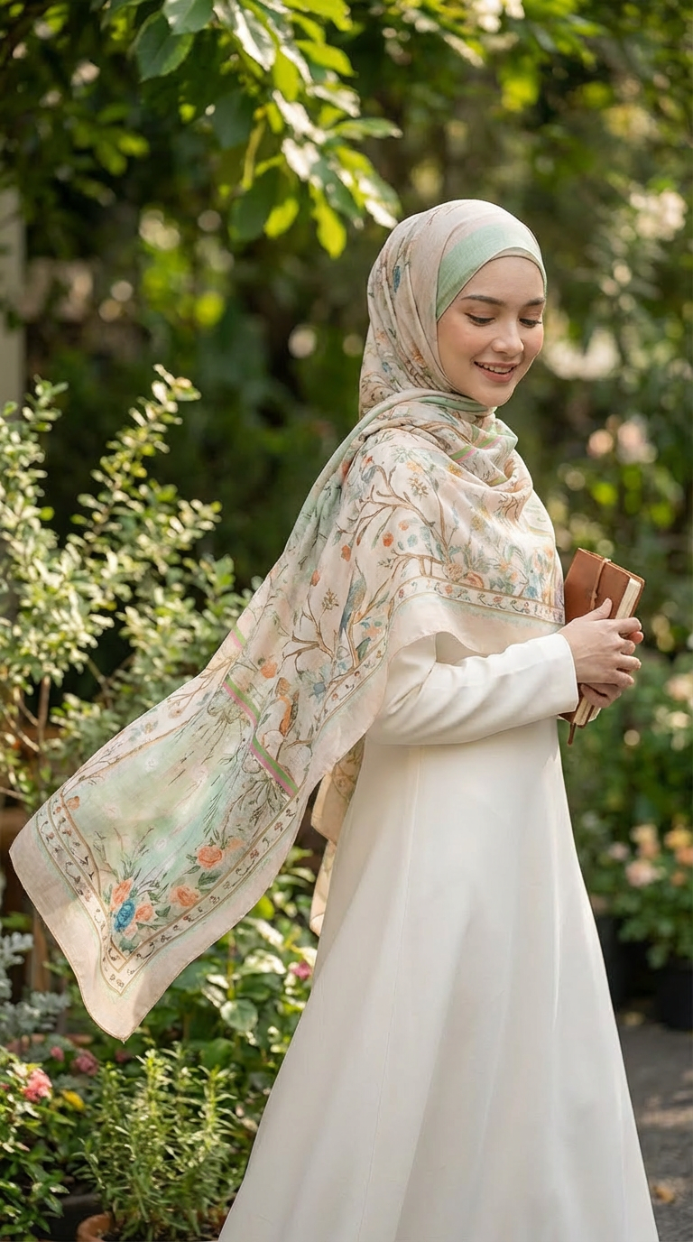 Spring Green Branches Mulberry Silk Scarf - Luxury Print Shawl | Premium Gift
