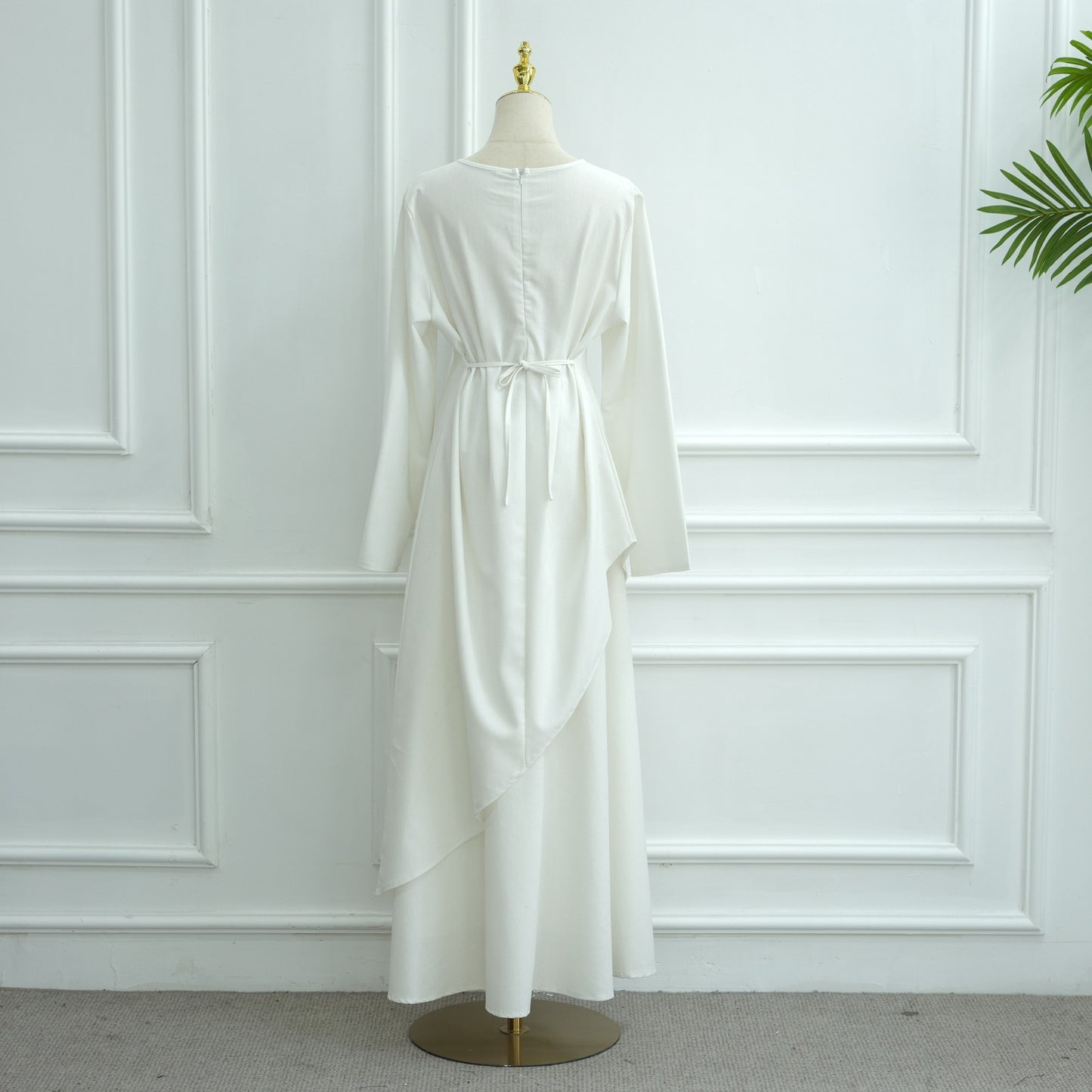 MH87 Modest Cotton-Linen Two-Piece Set – Asymmetric Drape Top & Maxi Skirt | Muslim Women Outfit for Eid & Daily Wear