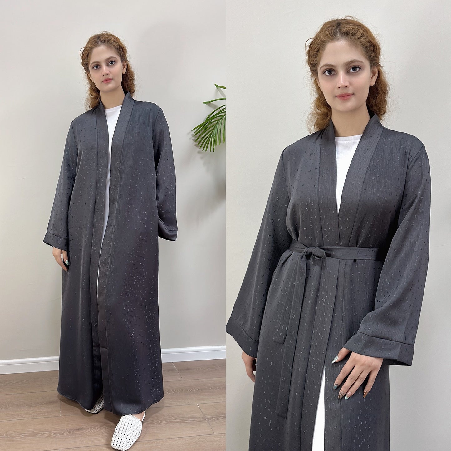 MH102 3D Jacquard Abaya – Elegant Belted Dress or Open Abaya