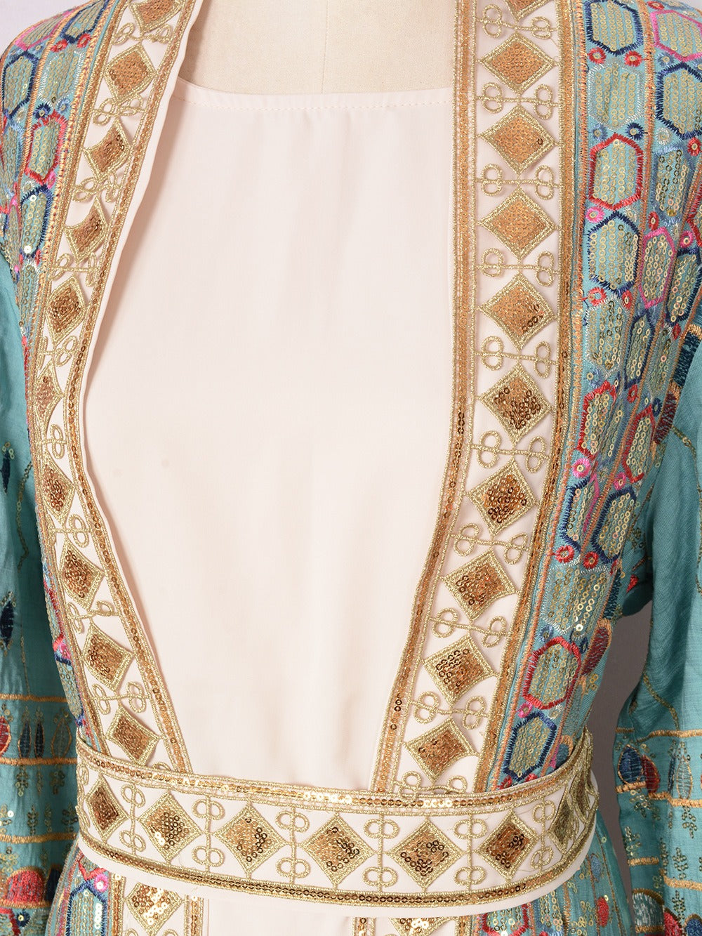 MH130 Luxury Beaded Open Abaya Set – Embroidered Modest Eid Kimono Dress for Muslim Women
