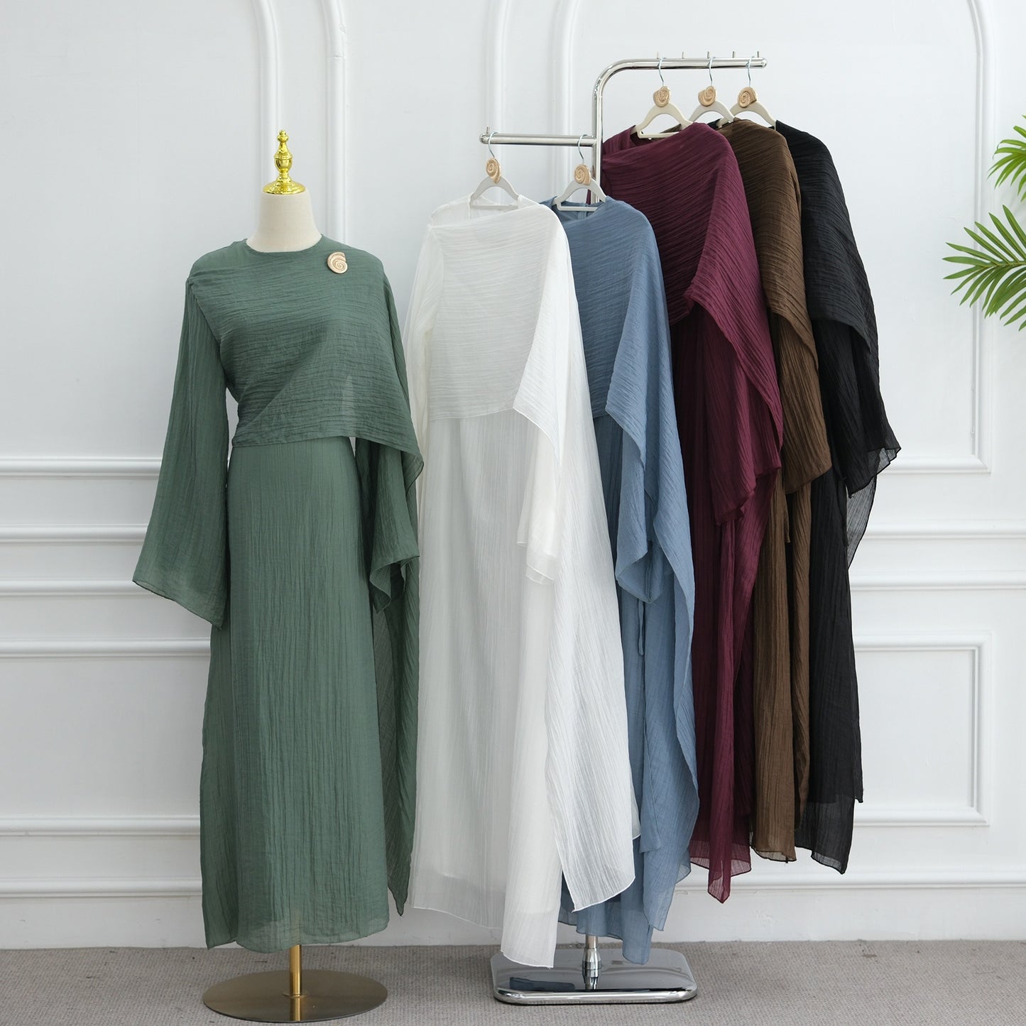 MH86 Double-Layer Abaya Dress – Solid Color, Tencel-Feel Stretch Knit Modest Maxi