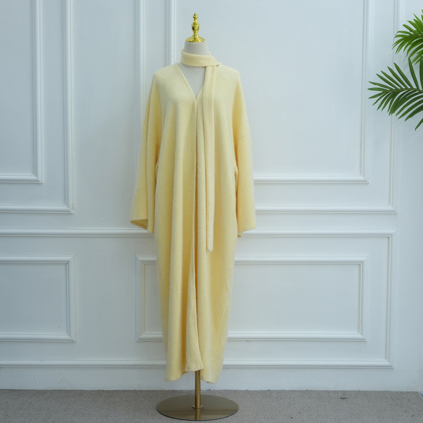 MH97 Velvet Open Abaya Cardigan with Belt – Long Sleeve Modest Outerwear