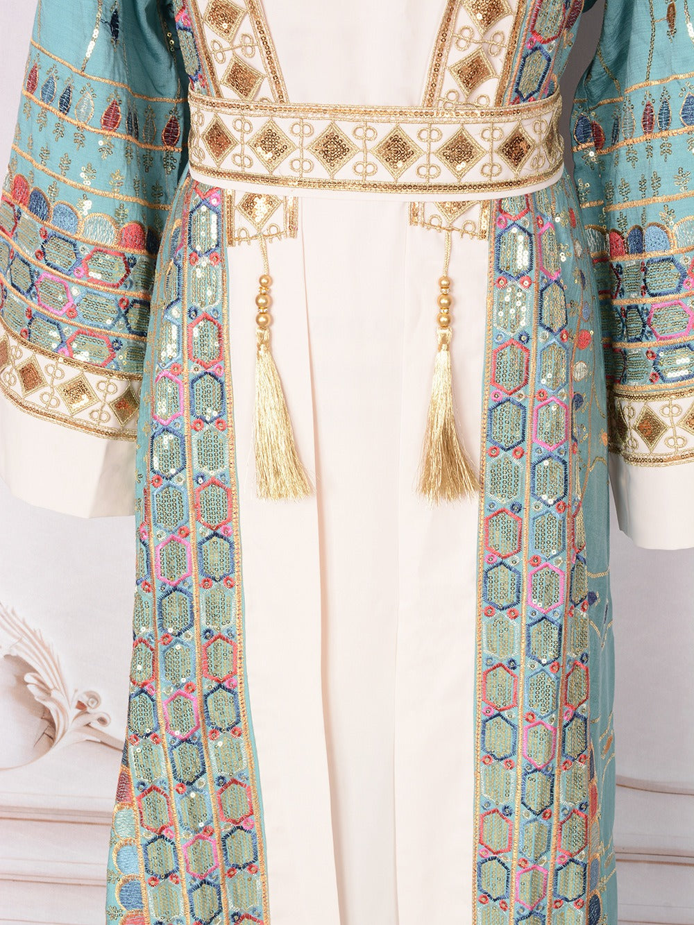 MH130 Luxury Beaded Open Abaya Set – Embroidered Modest Eid Kimono Dress for Muslim Women