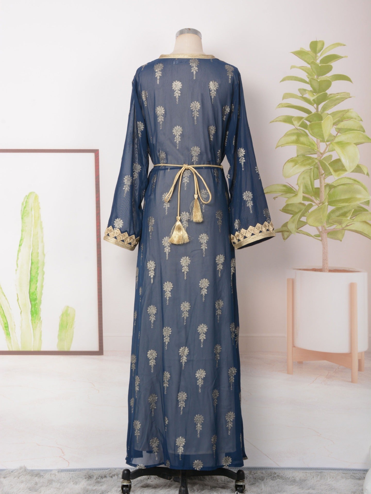 MH127 Embroidered Two Piece Abaya Set – Luxury Open Front Cardigan Abaya Dress for Eid & Formal Wear