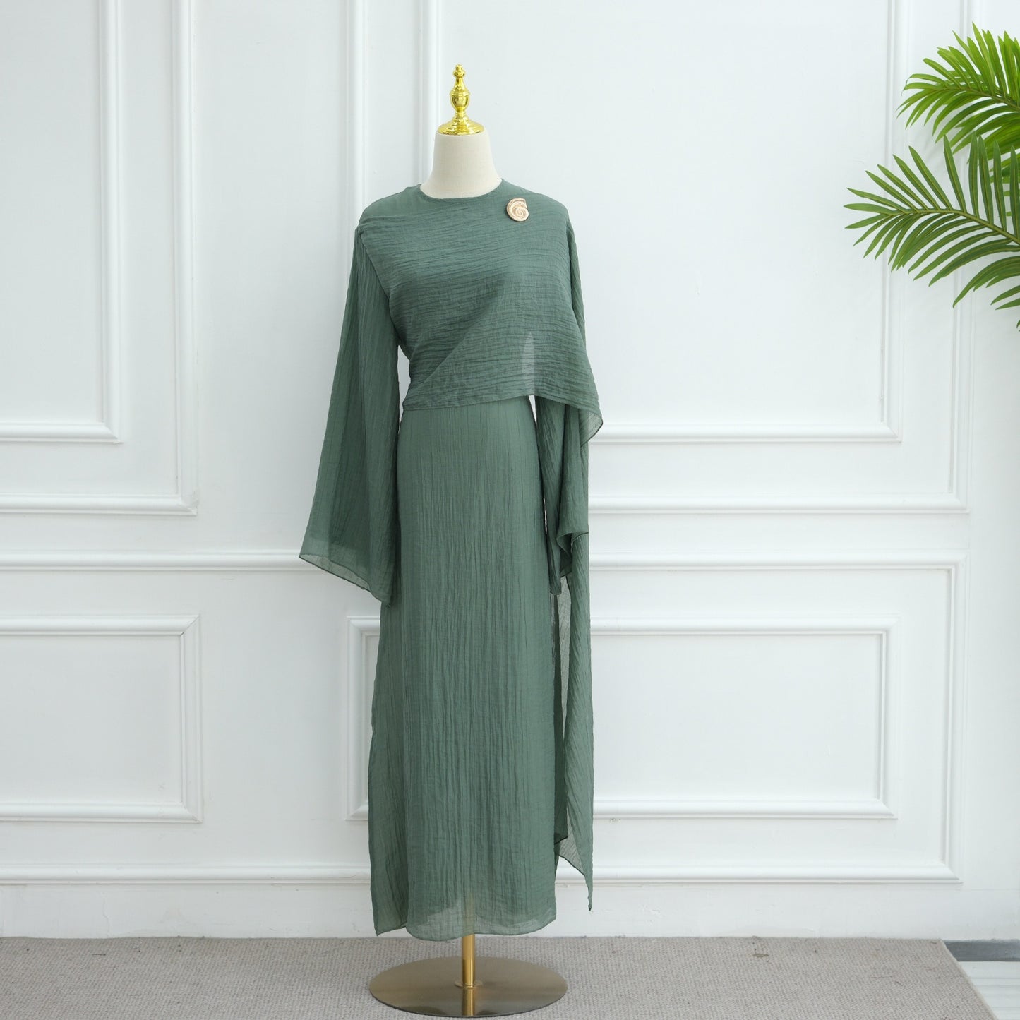 MH86 Double-Layer Abaya Dress – Solid Color, Tencel-Feel Stretch Knit Modest Maxi