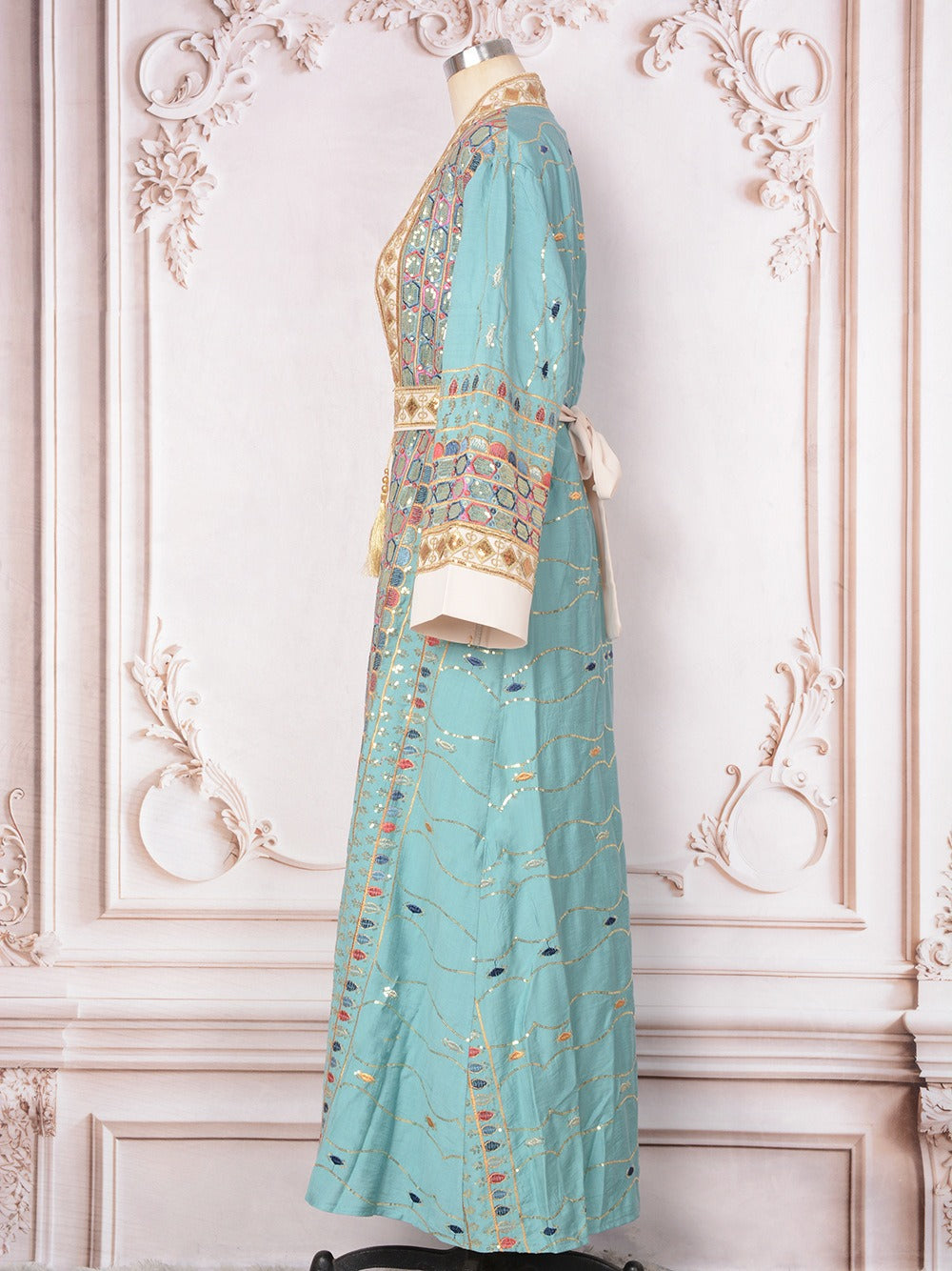 MH130 Luxury Beaded Open Abaya Set – Embroidered Modest Eid Kimono Dress for Muslim Women