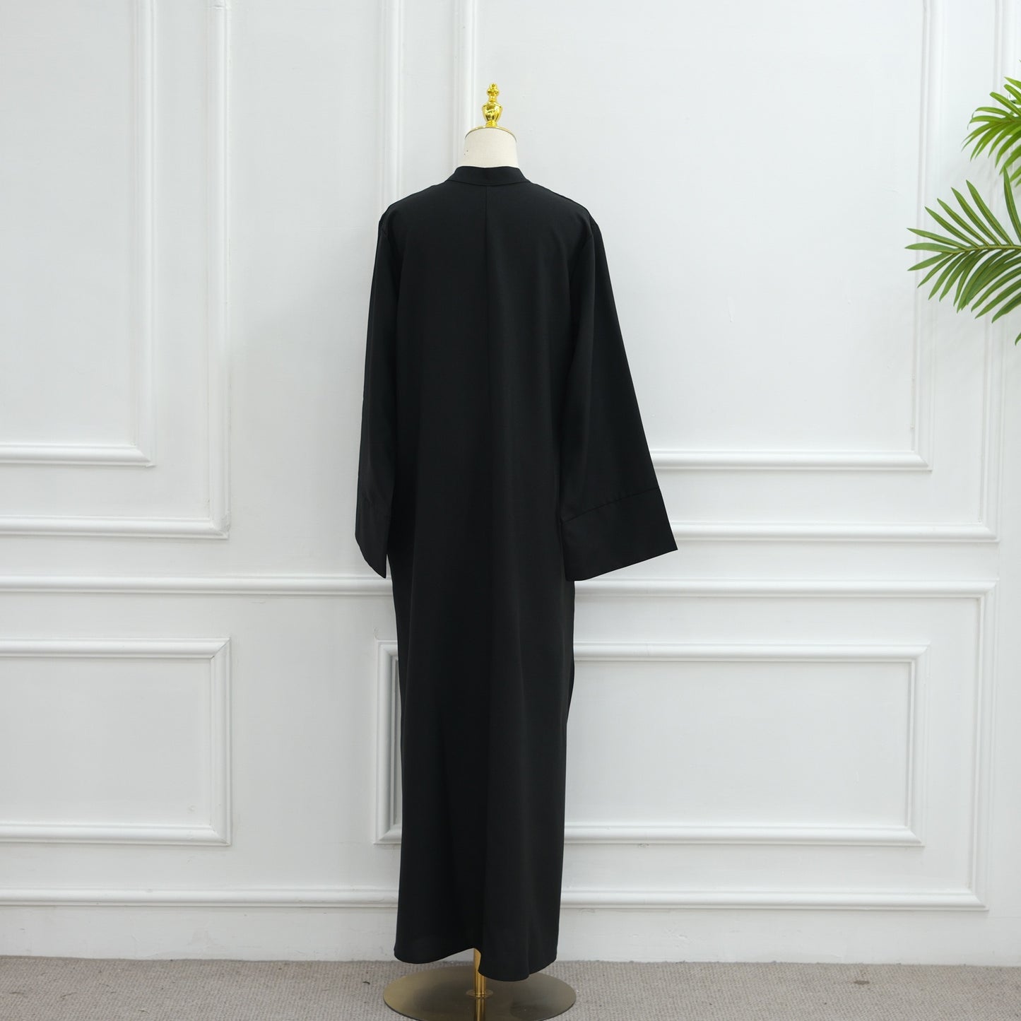 MH93 Plain Abaya Maxi Dress with Pockets – Opaque Wide Cuffs & V-Notch