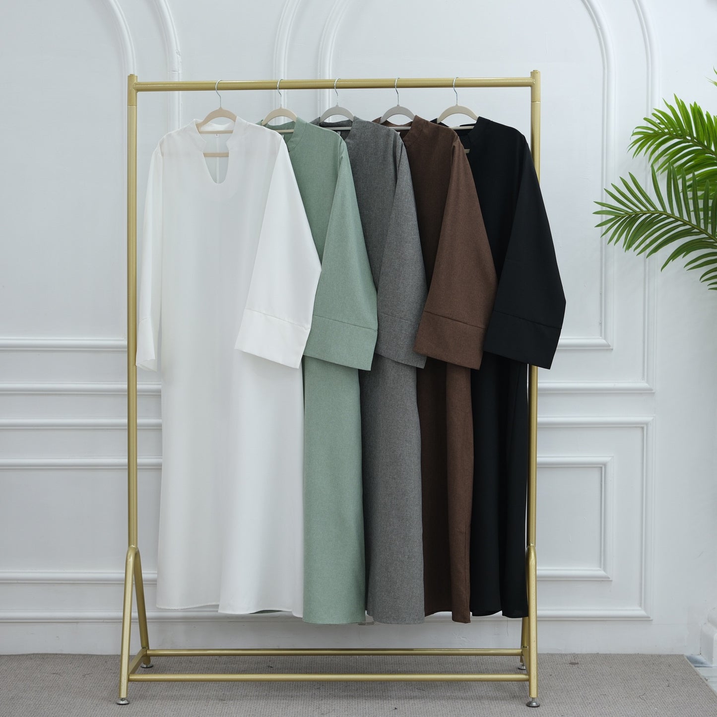 MH93 Plain Abaya Maxi Dress with Pockets – Opaque Wide Cuffs & V-Notch