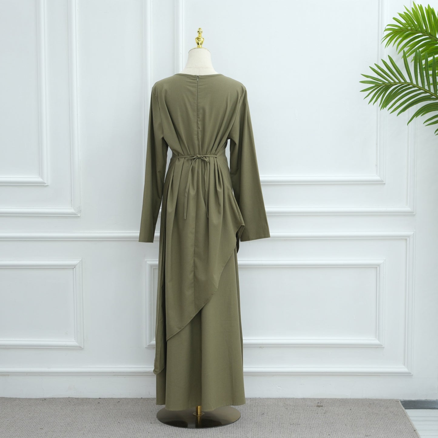 MH87 Modest Cotton-Linen Two-Piece Set – Asymmetric Drape Top & Maxi Skirt | Muslim Women Outfit for Eid & Daily Wear