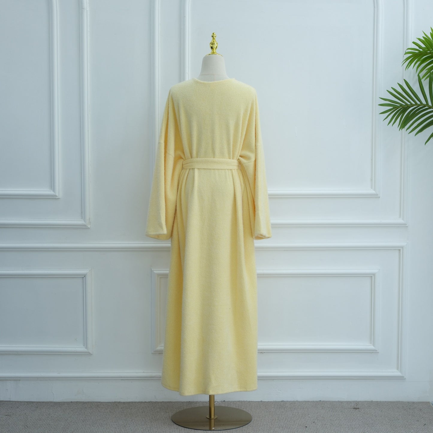 MH97 Velvet Open Abaya Cardigan with Belt – Long Sleeve Modest Outerwear