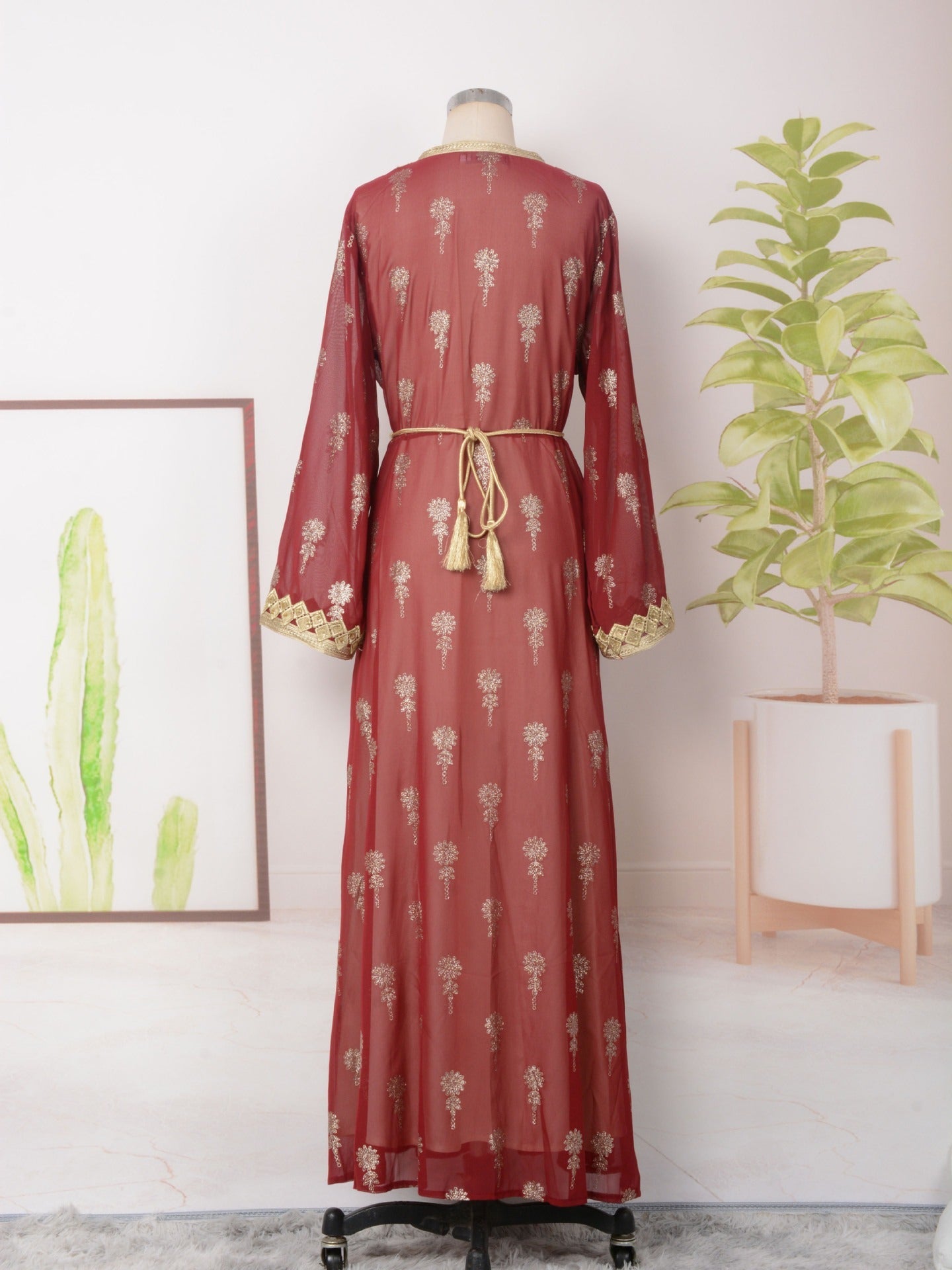MH127 Embroidered Two Piece Abaya Set – Luxury Open Front Cardigan Abaya Dress for Eid & Formal Wear