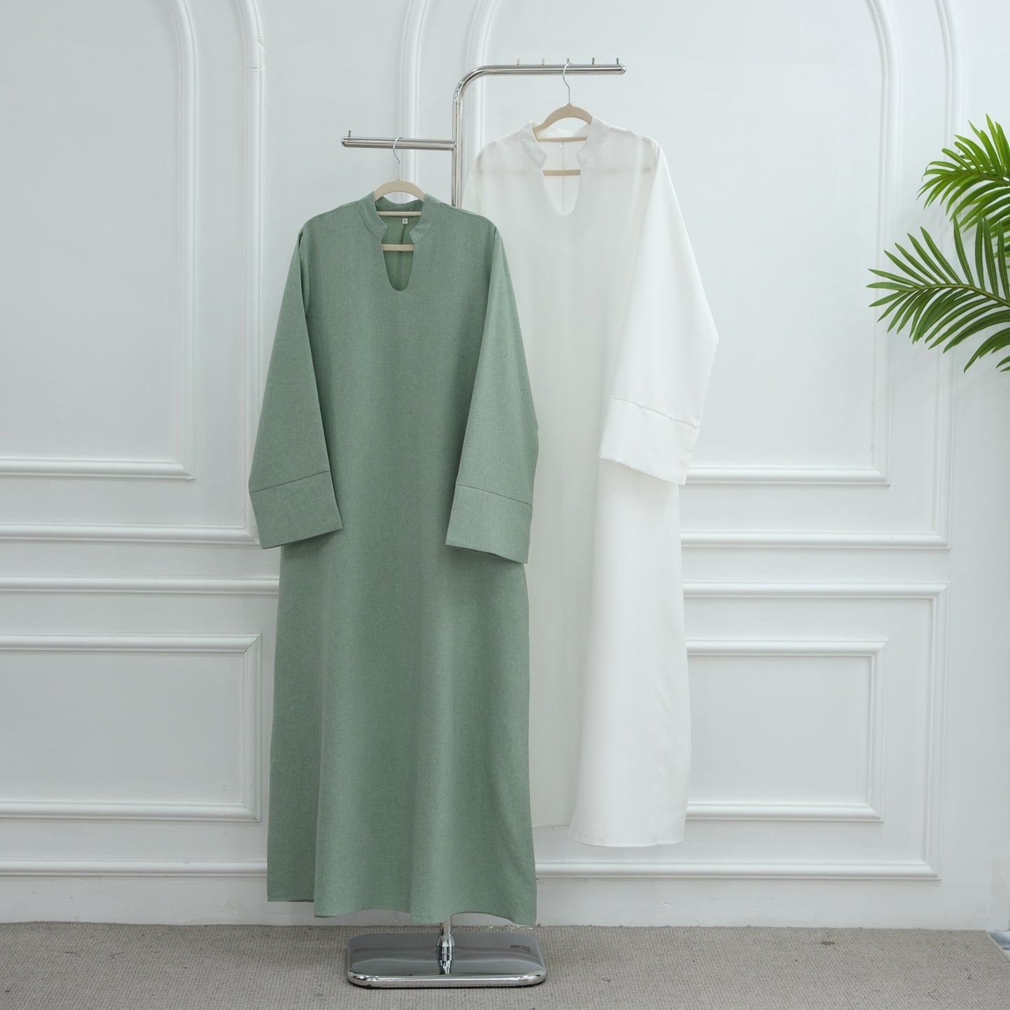 MH93 Plain Abaya Maxi Dress with Pockets – Opaque Wide Cuffs & V-Notch