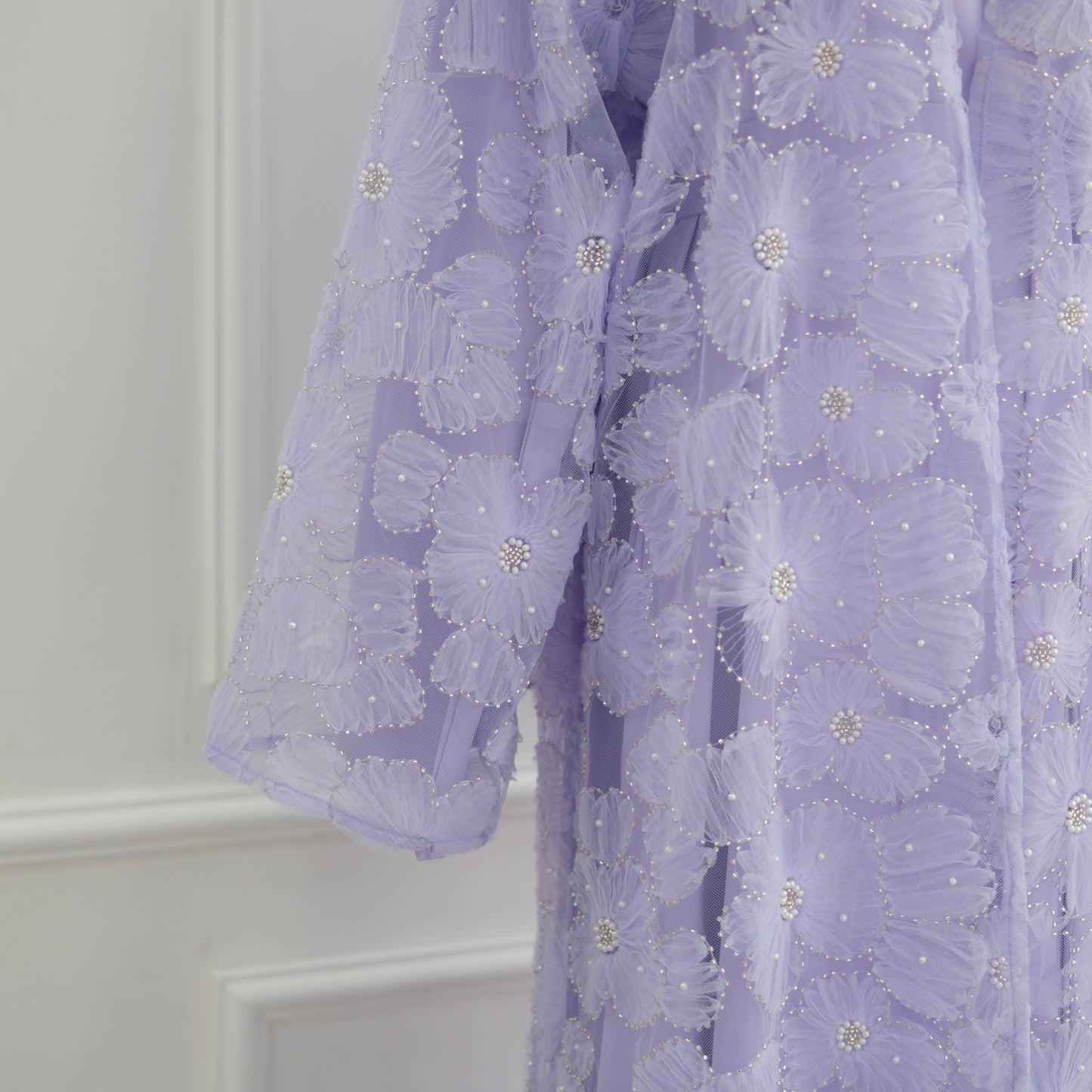 MH90 Beaded Lace Abaya Set – Embroidered Open Abaya, Optional Hijab & Inner Dress