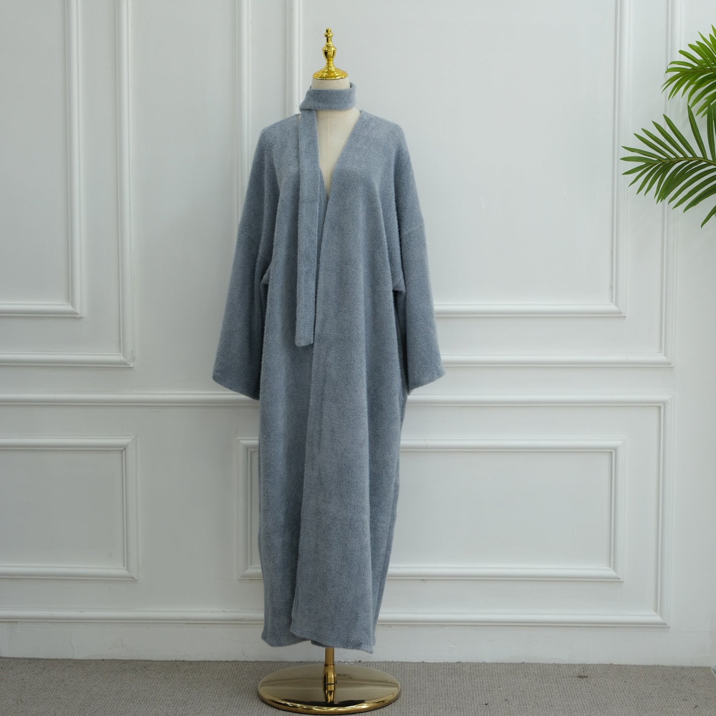 MH97 Velvet Open Abaya Cardigan with Belt – Long Sleeve Modest Outerwear