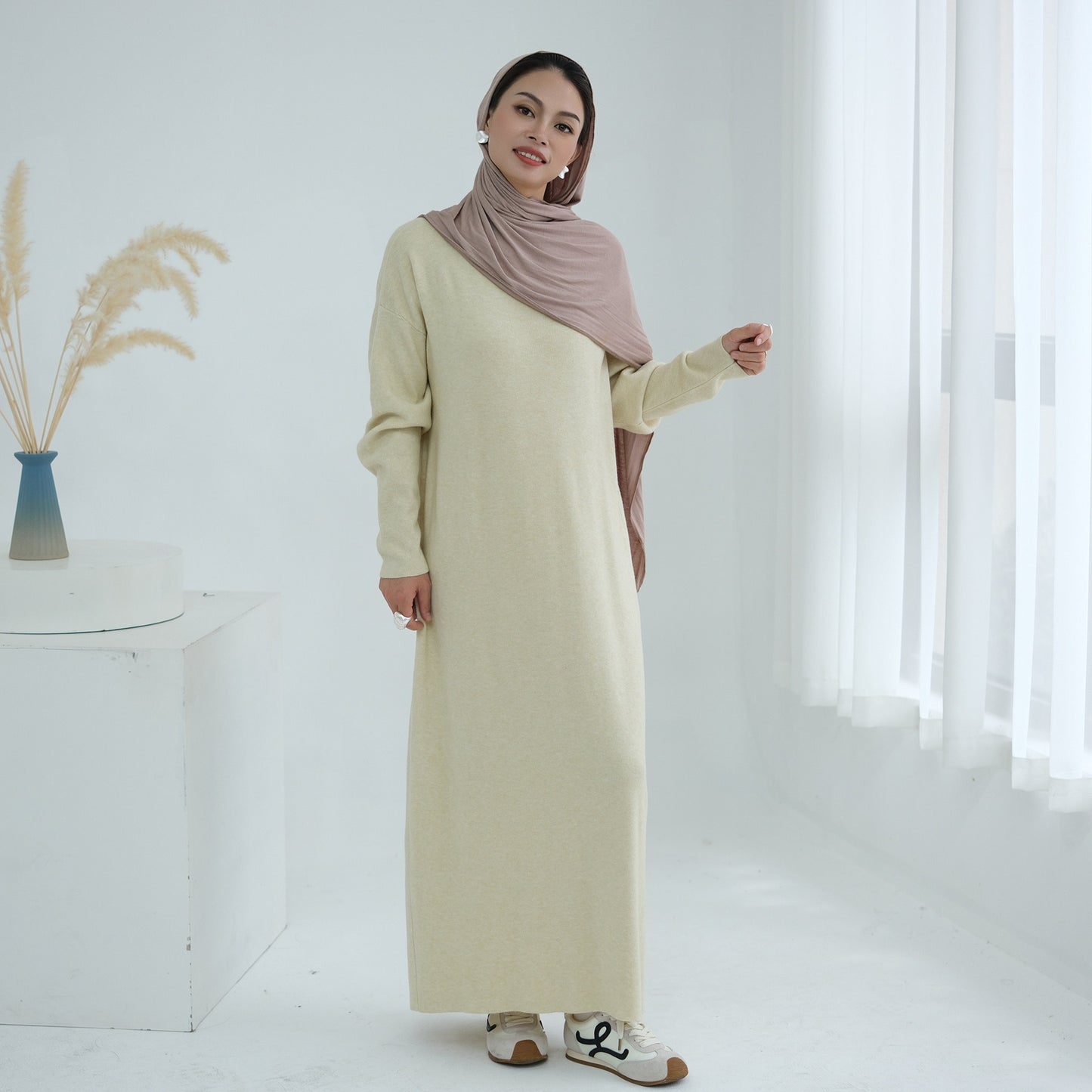 MH103 Autumn Winter Knit Maxi Dress for Muslim Women | Modest Long Sleeve Dress | No Hijab Included