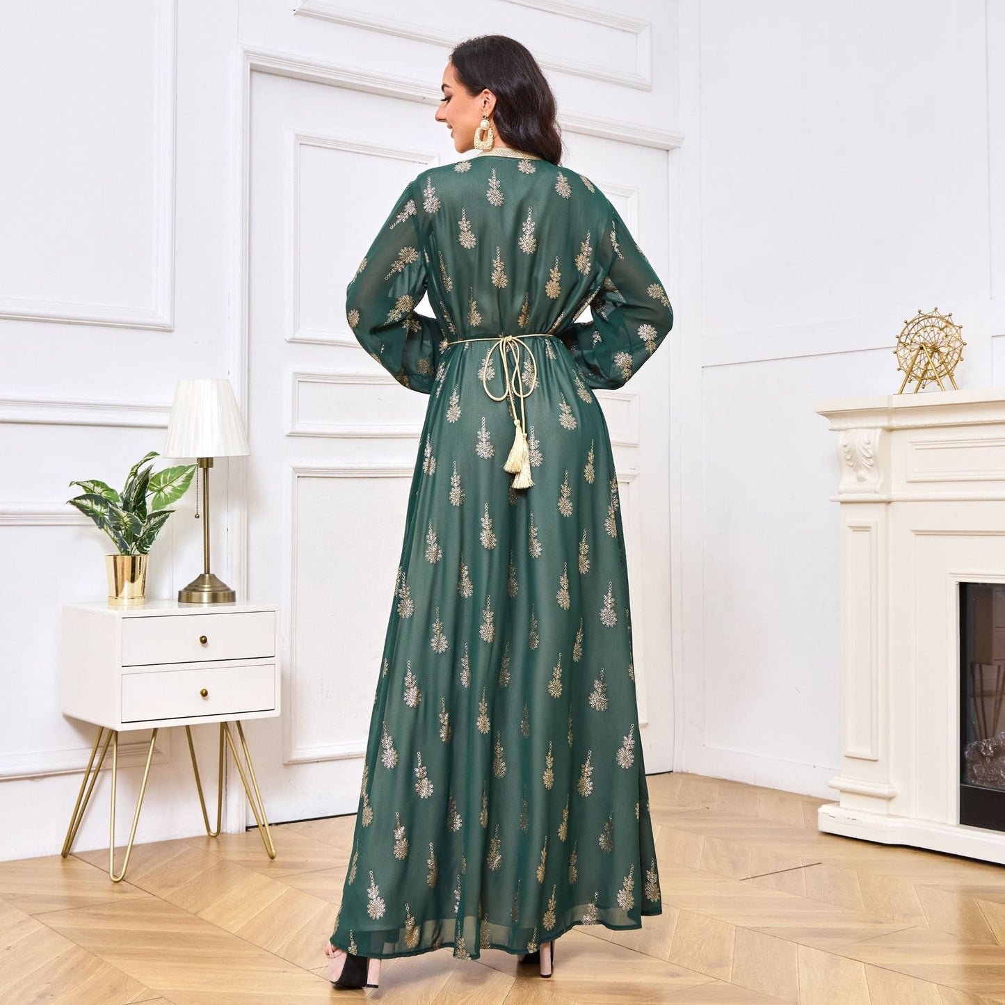 MH127 Embroidered Two Piece Abaya Set – Luxury Open Front Cardigan Abaya Dress for Eid & Formal Wear