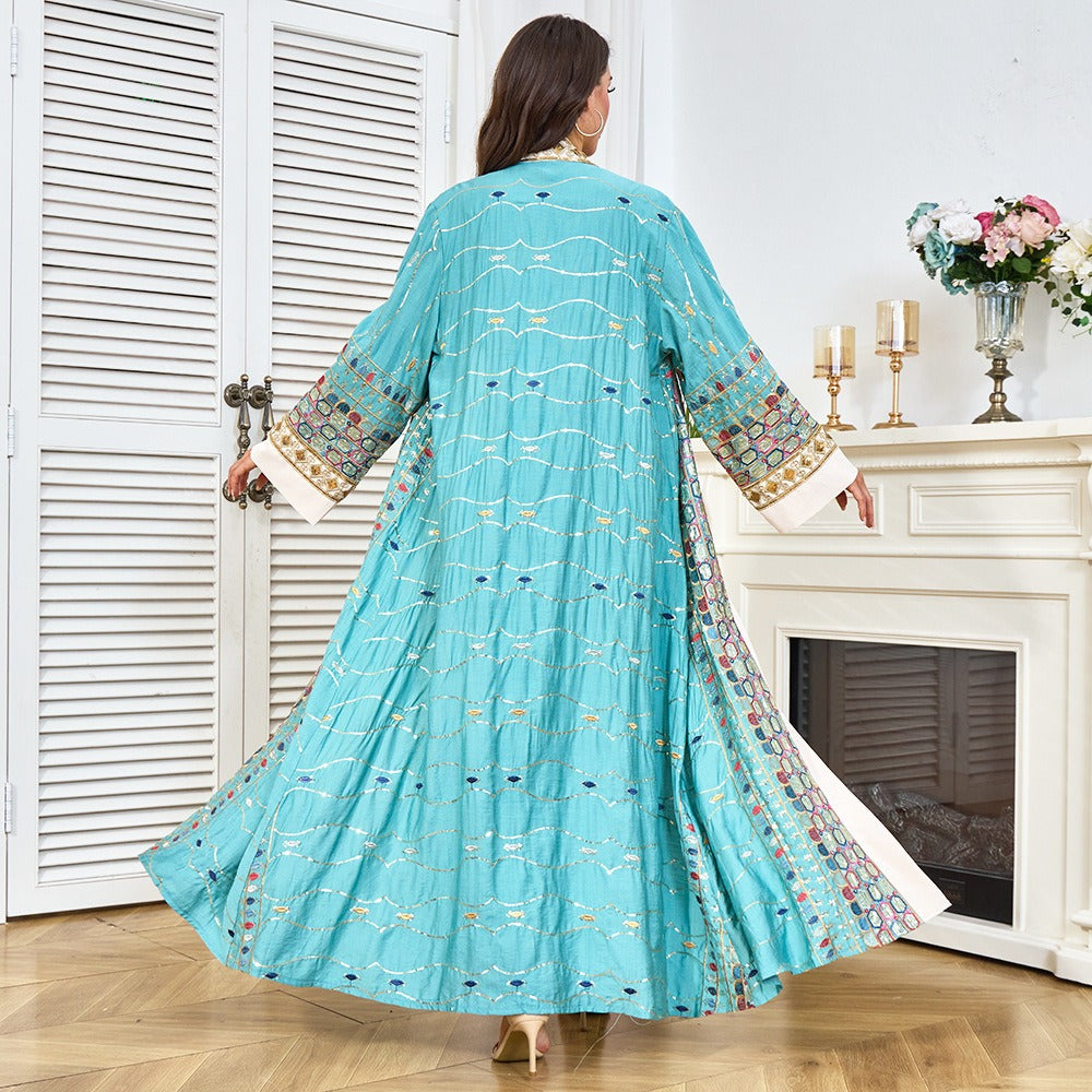 MH130 Luxury Beaded Open Abaya Set – Embroidered Modest Eid Kimono Dress for Muslim Women