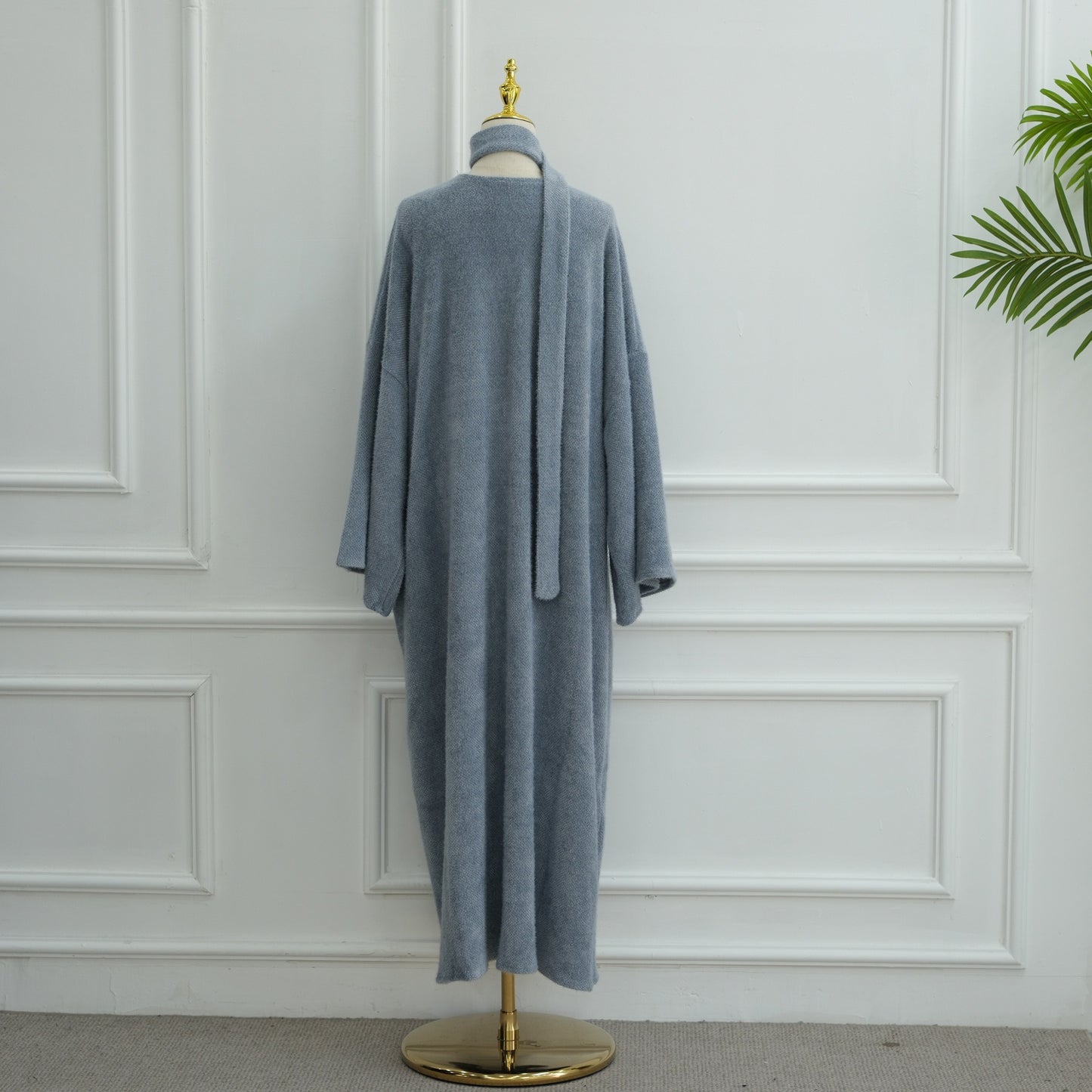 MH97 Velvet Open Abaya Cardigan with Belt – Long Sleeve Modest Outerwear