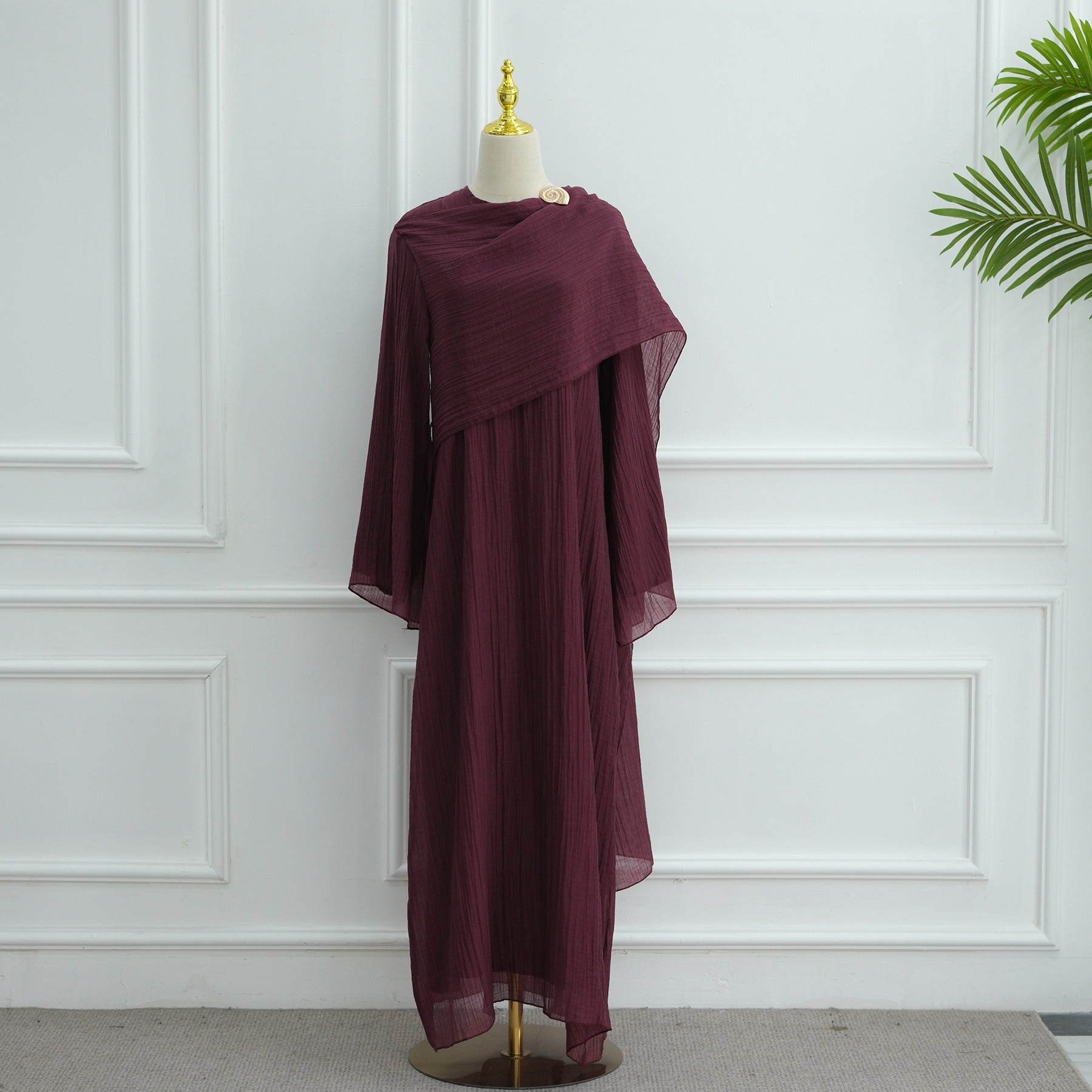 MH86 Double-Layer Abaya Dress – Solid Color, Tencel-Feel Stretch