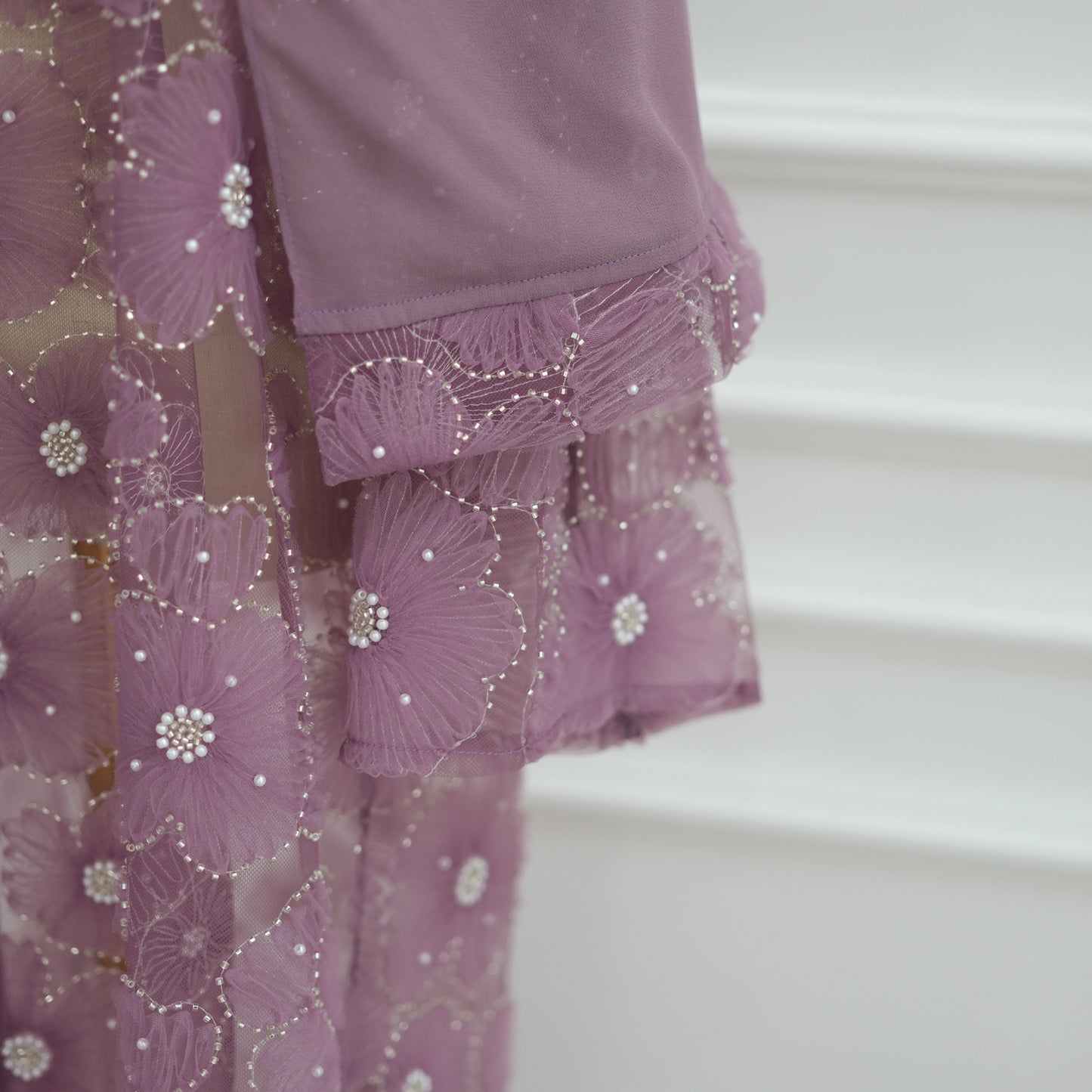 MH90 Beaded Lace Abaya Set – Embroidered Open Abaya, Optional Hijab & Inner Dress