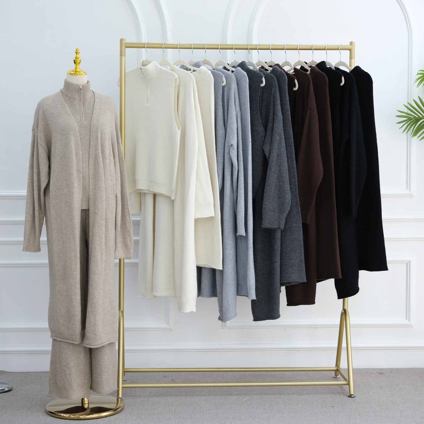MH73 Muslim Women Winter Knit Abaya Set – 3-Piece Cardigan, Vest & Pants