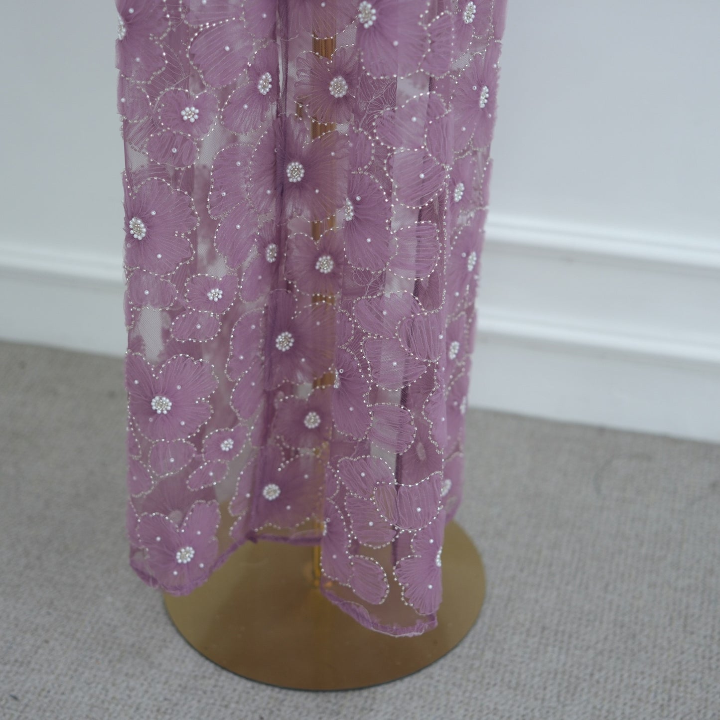 MH90 Beaded Lace Abaya Set – Embroidered Open Abaya, Optional Hijab & Inner Dress