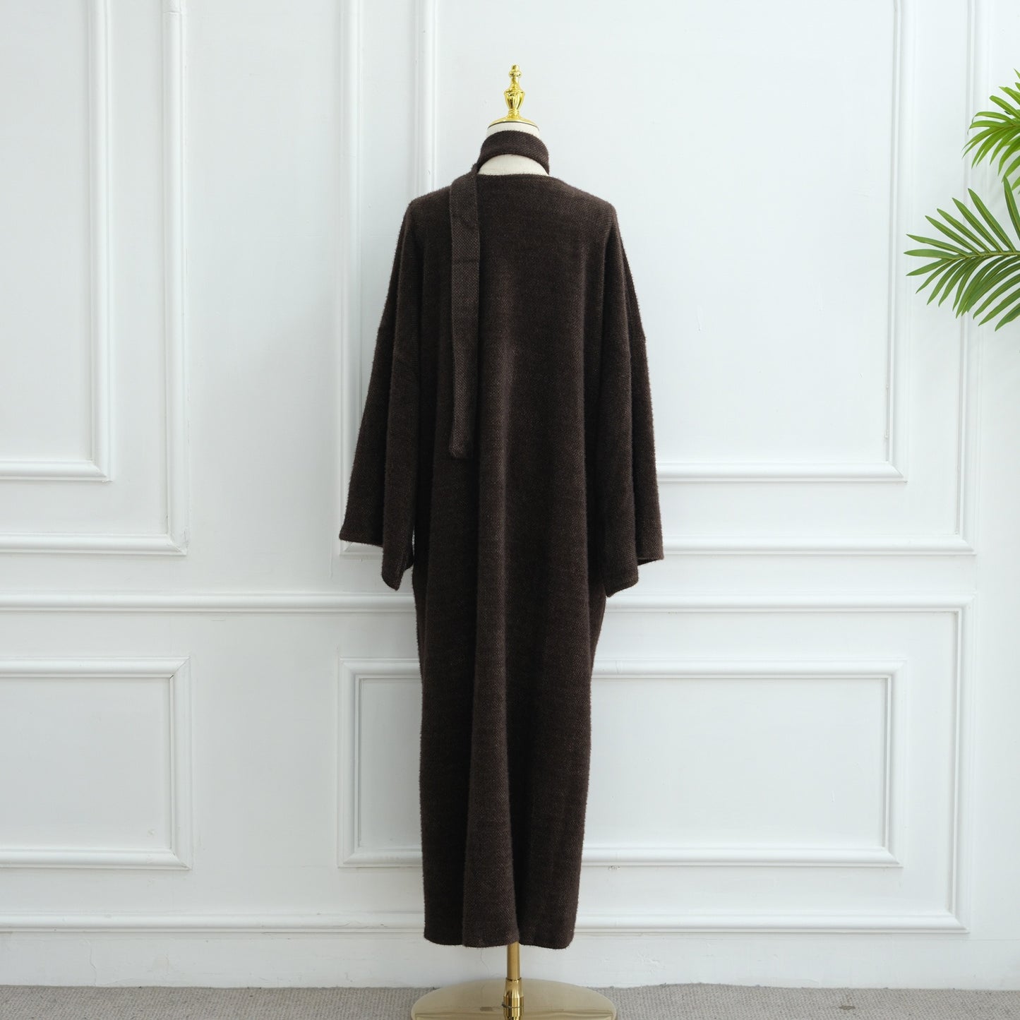 MH97 Velvet Open Abaya Cardigan with Belt – Long Sleeve Modest Outerwear