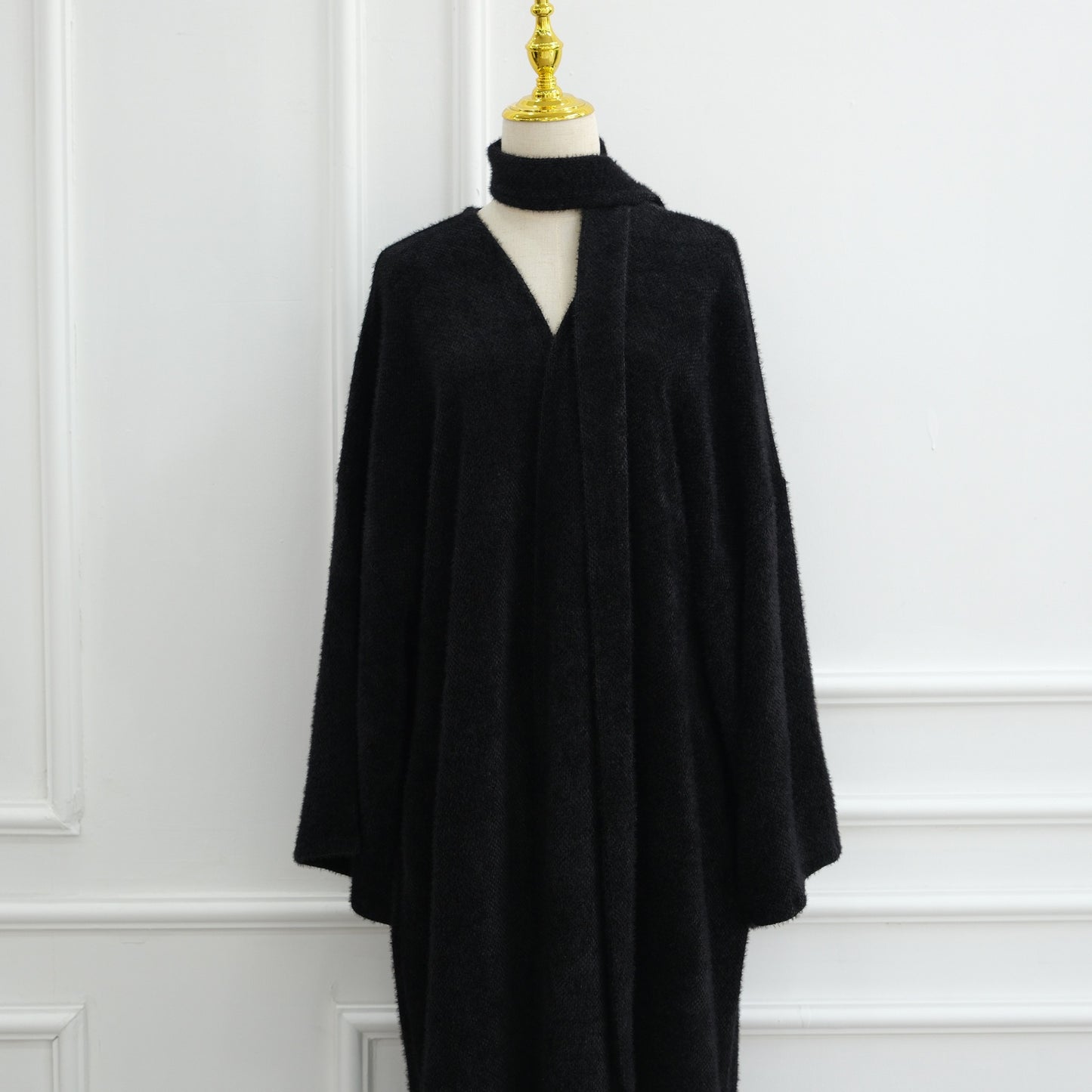 MH97 Velvet Open Abaya Cardigan with Belt – Long Sleeve Modest Outerwear