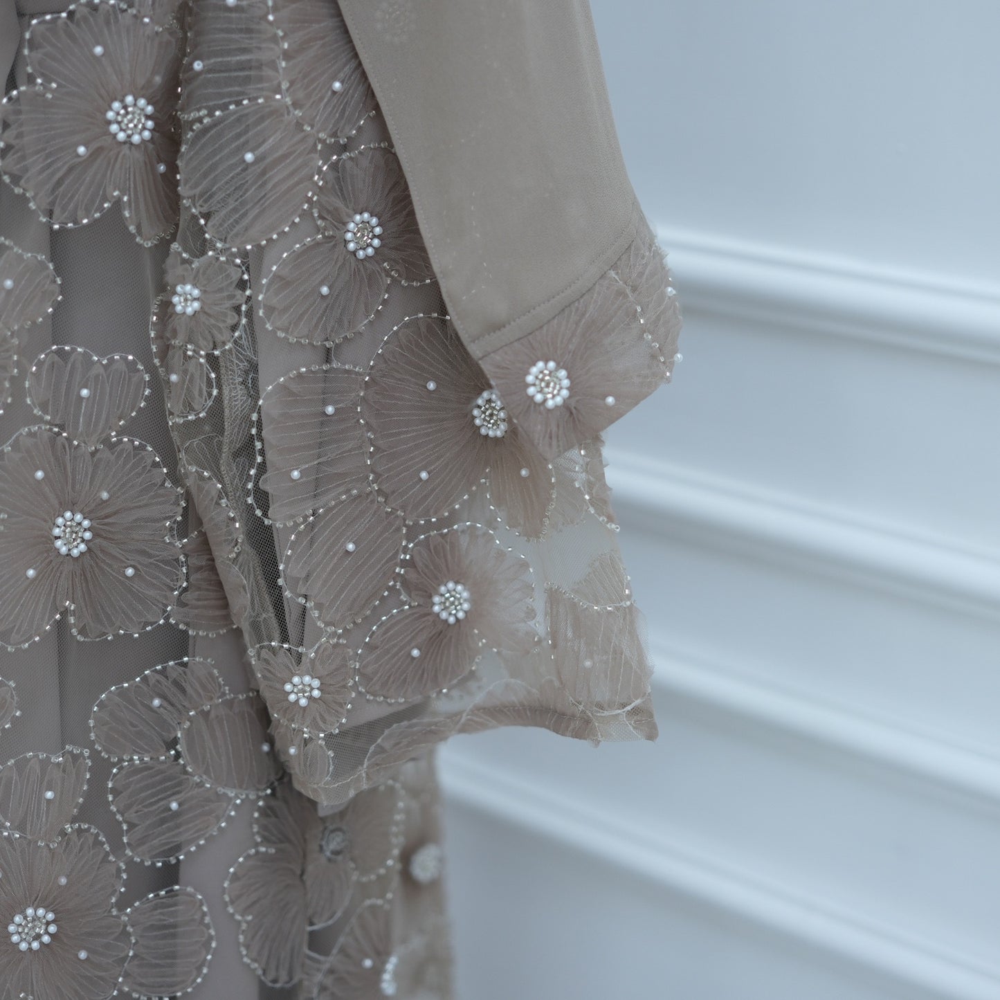 MH90 Beaded Lace Abaya Set – Embroidered Open Abaya, Optional Hijab & Inner Dress