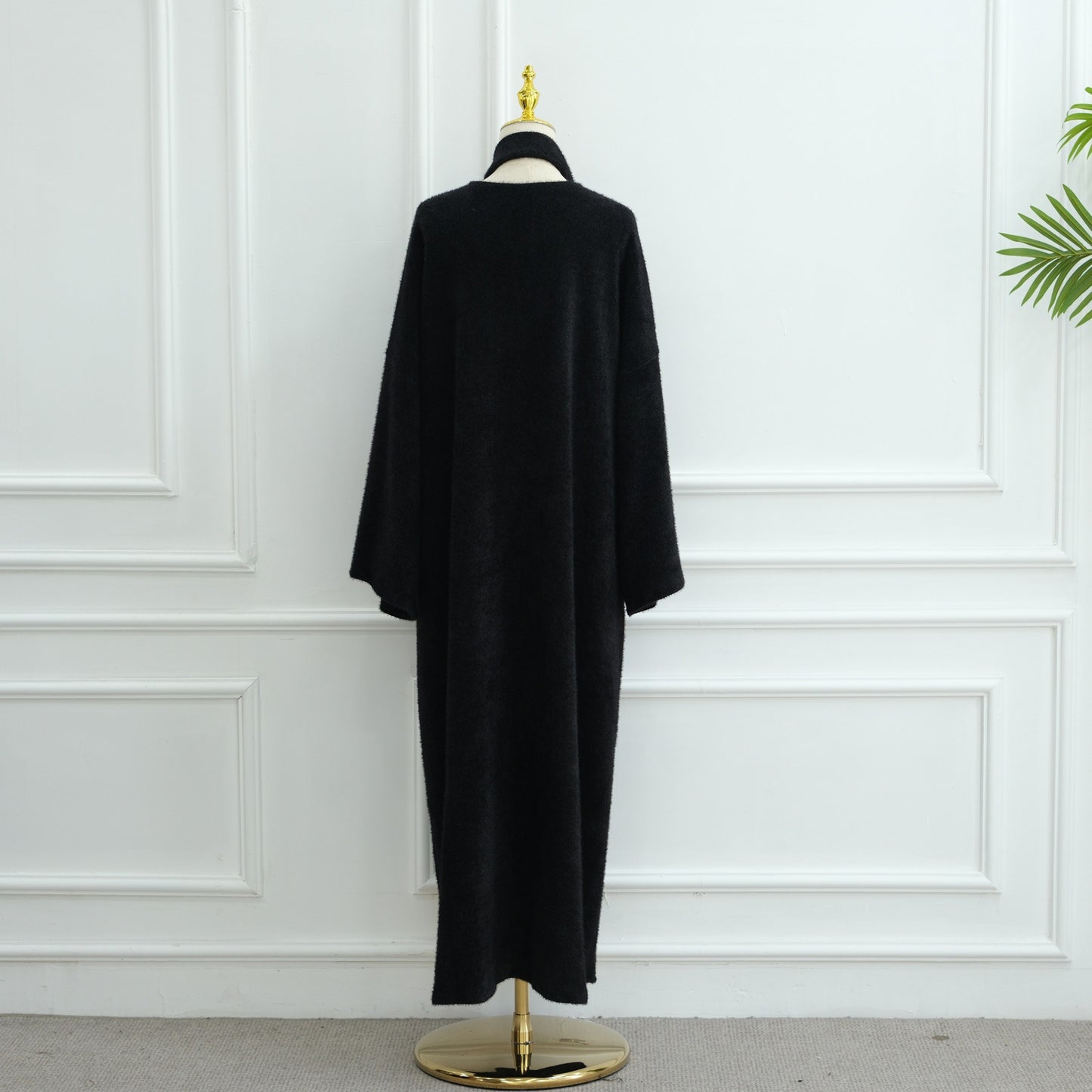 MH97 Velvet Open Abaya Cardigan with Belt – Long Sleeve Modest Outerwear