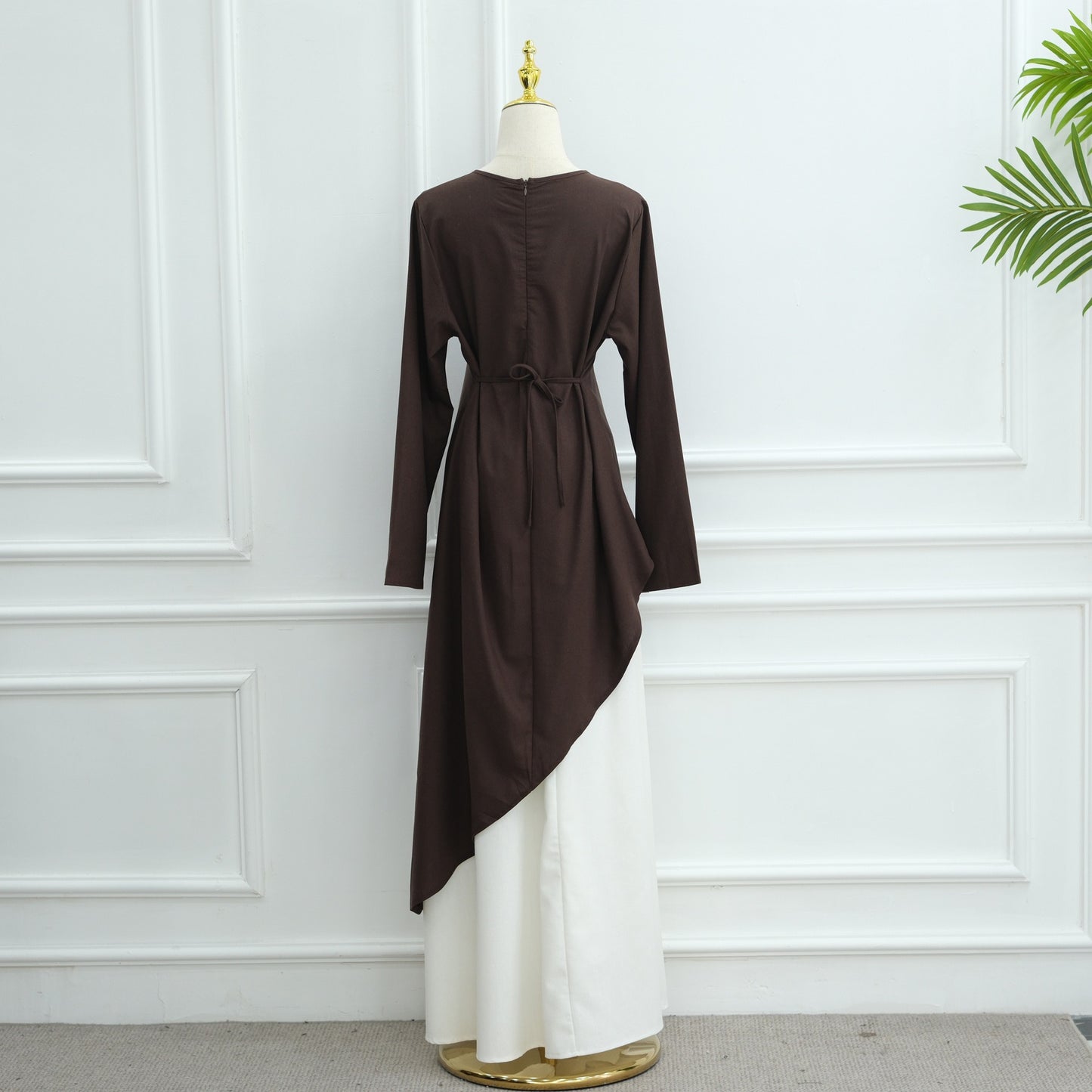 MH87 Modest Cotton-Linen Two-Piece Set – Asymmetric Drape Top & Maxi Skirt | Muslim Women Outfit for Eid & Daily Wear