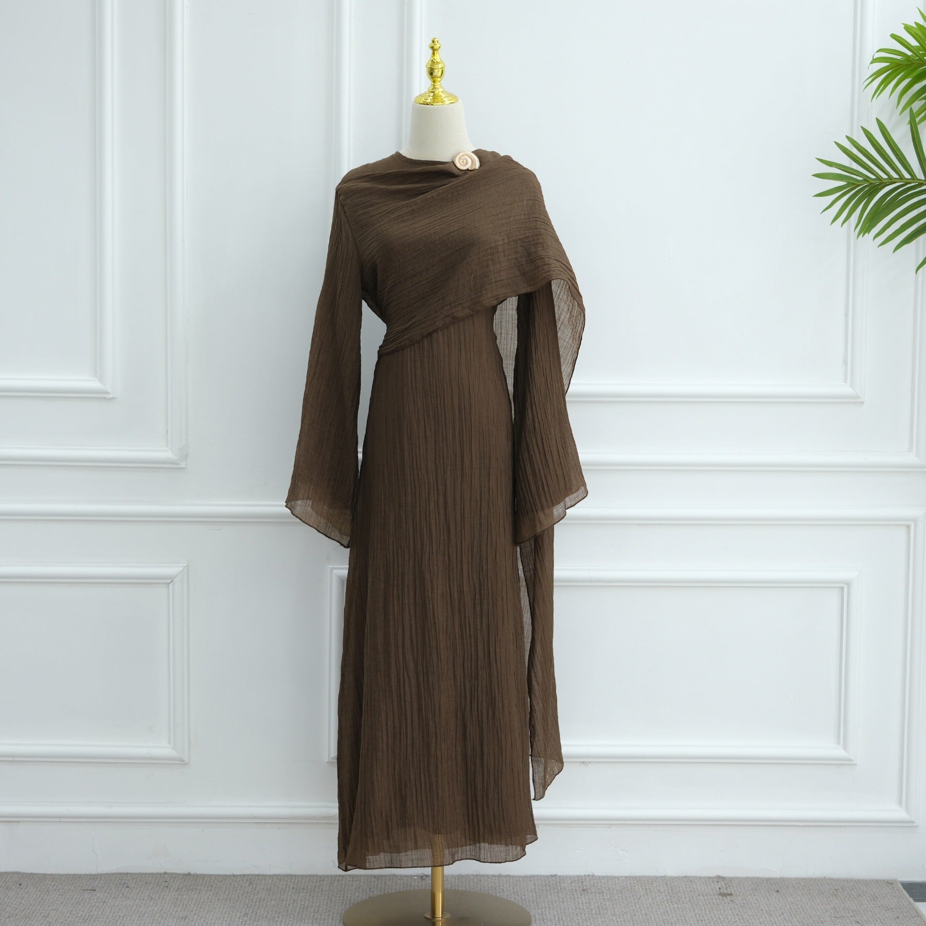 MH86 Double-Layer Abaya Dress – Solid Color, Tencel-Feel Stretch