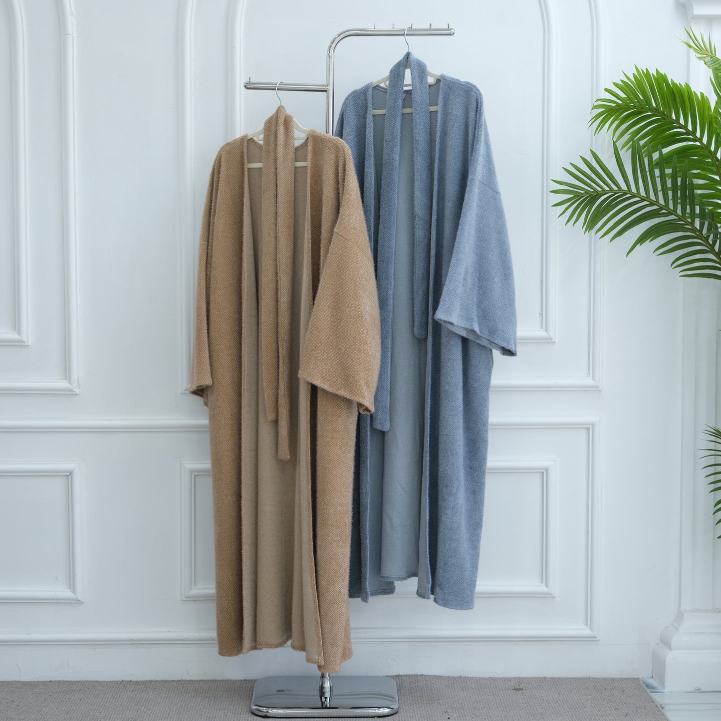 MH97 Velvet Open Abaya Cardigan with Belt – Long Sleeve Modest Outerwear