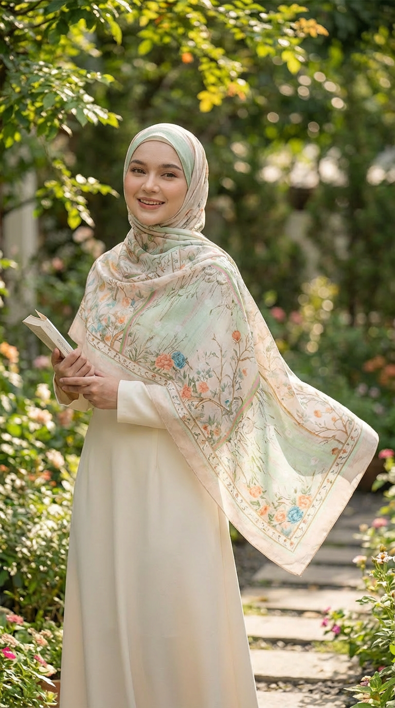 Spring Green Branches Mulberry Silk Scarf - Luxury Print Shawl | Premium Gift