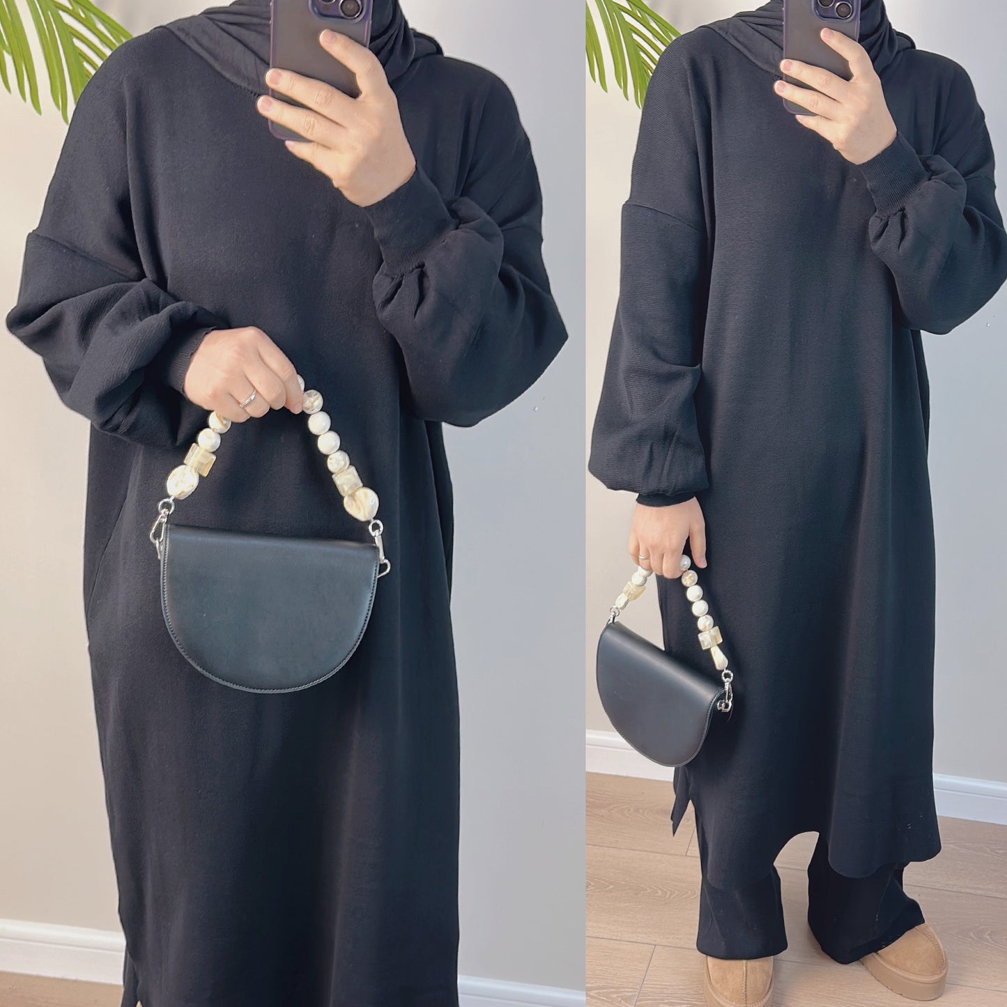 MH77 Thick Knit Sweater Dress + Wide-Leg Pants Set – Modest Two-Piece