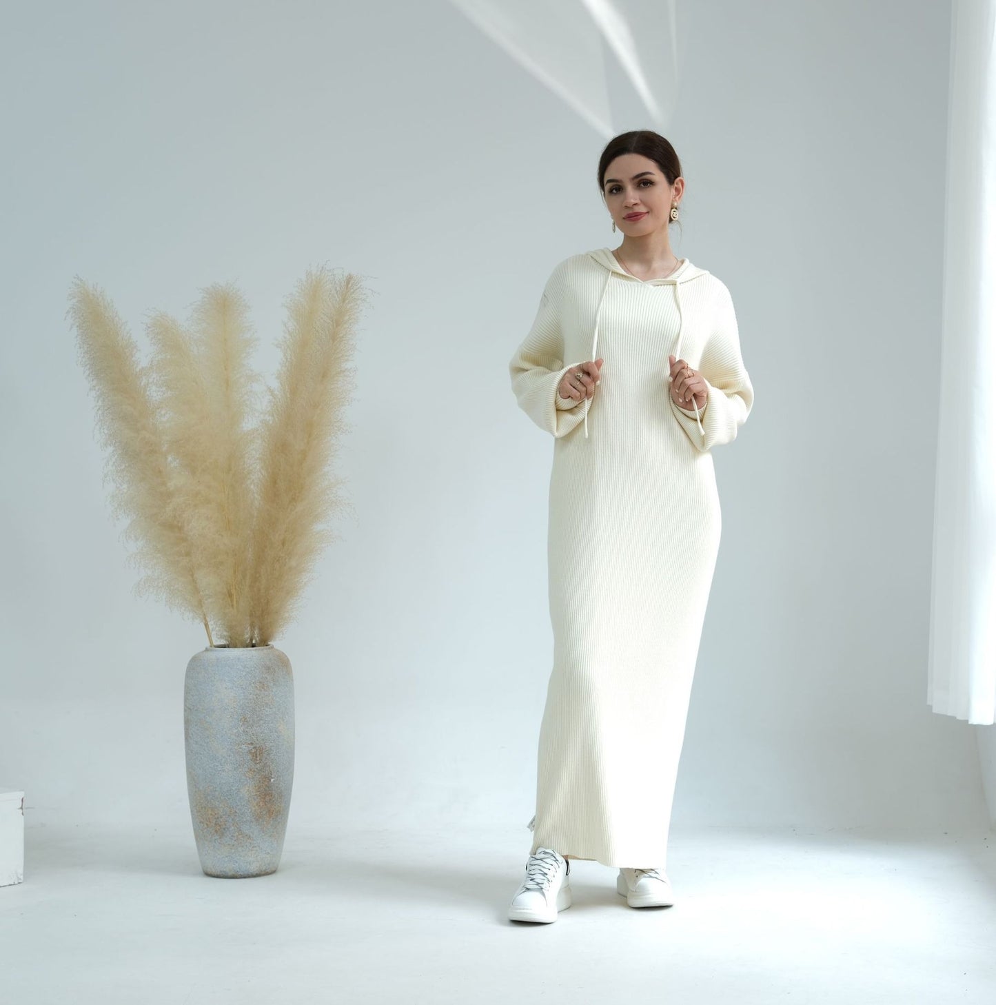 MH79 Hooded Abaya for Women – Thick-Knit Oversized Sweater Dress, Long Sleeve Modest Islamic Dress