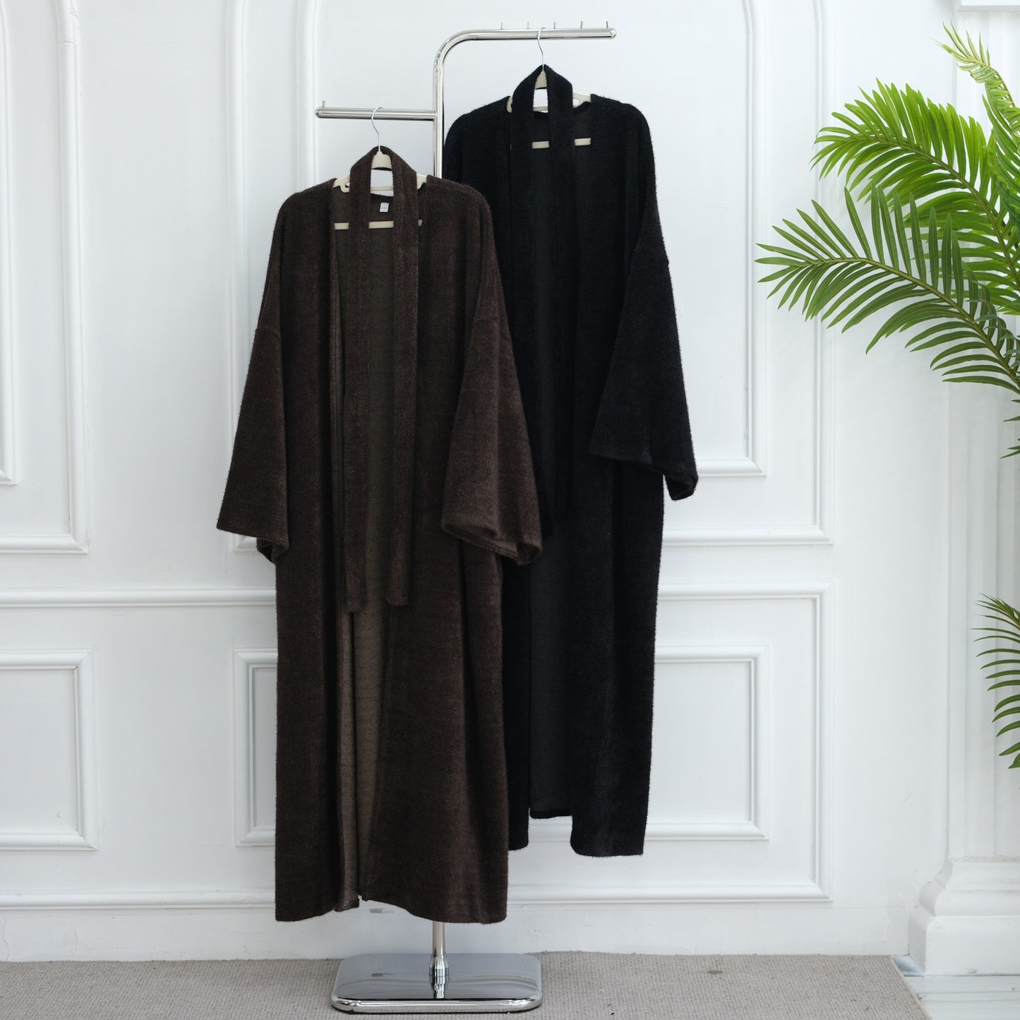 MH97 Velvet Open Abaya Cardigan with Belt – Long Sleeve Modest Outerwear